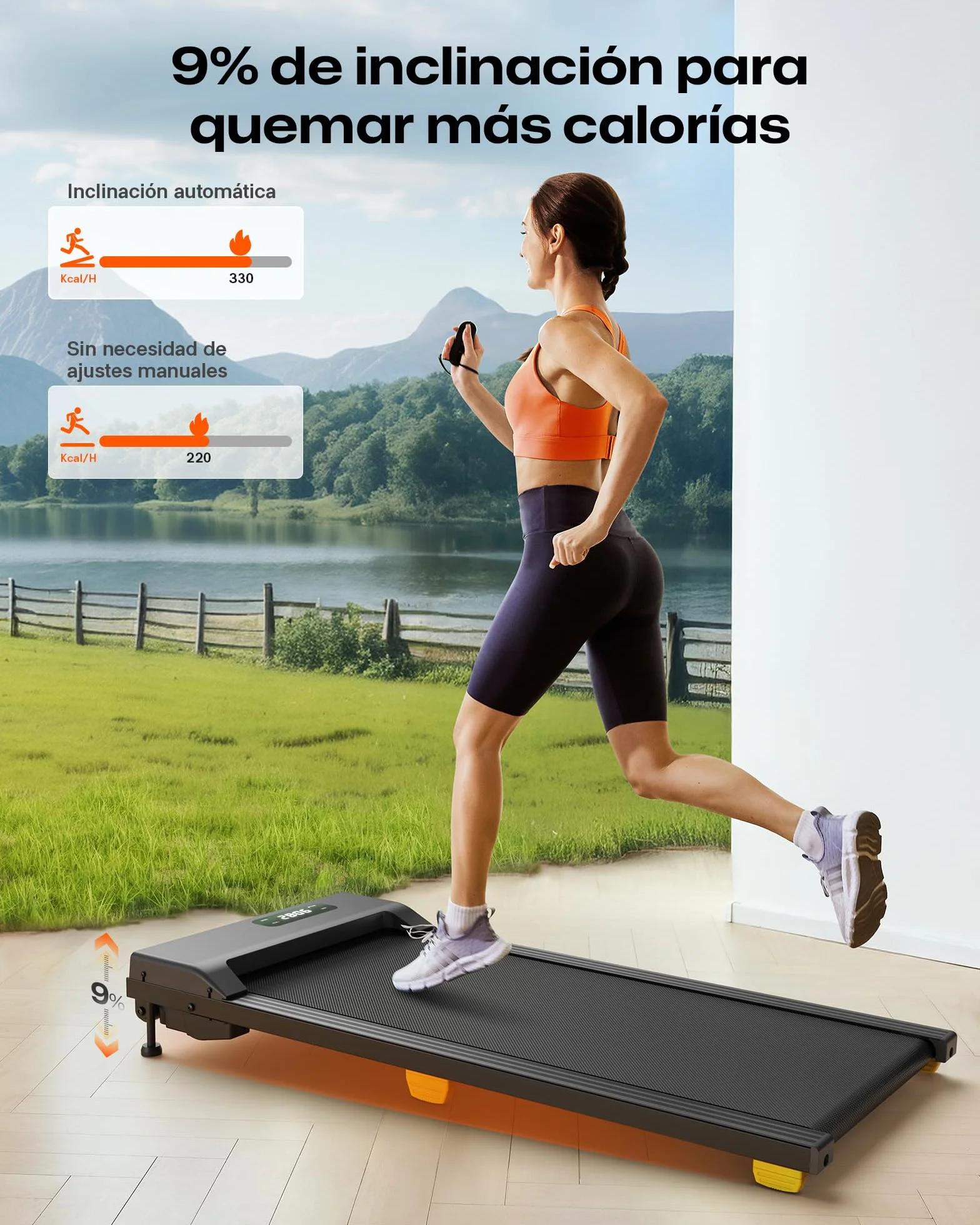 UREVO Almohadilla 9% Inclinada Cinta de Correr, Walking Pad mit Sechs-Punkt-Stoßdämpfung, Cinta de Correr Debajo Escritorio, para Hogar y Oficina, 2.5HP Cinta de Andar 1-6 KM/H
