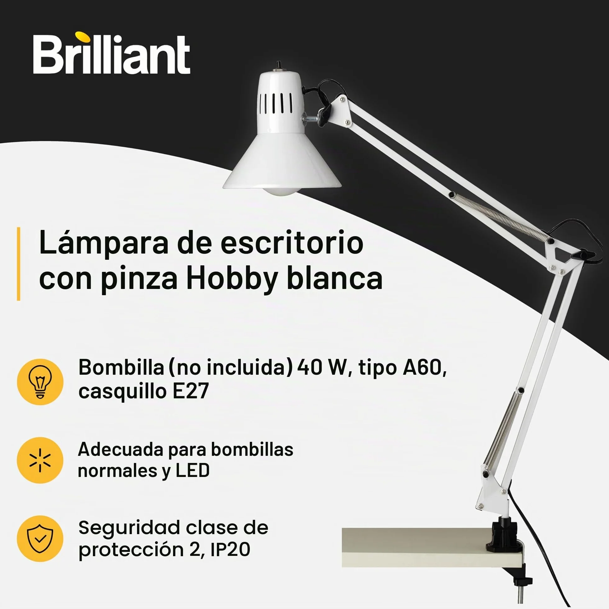 Brilliant Klemmleuchte Hobby 65 x 17 x 70 cm Weiß