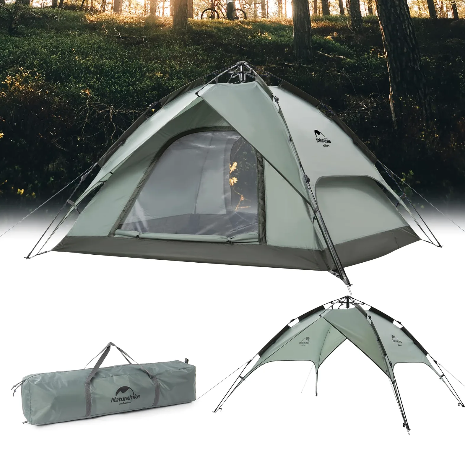 Naturehike Tiendas Instantáneas Carpa para Acampar Automática 3/4 Personas Carpa Domo de Dos Pisos Carpa Familiar Grande con Bolsa de Transporte