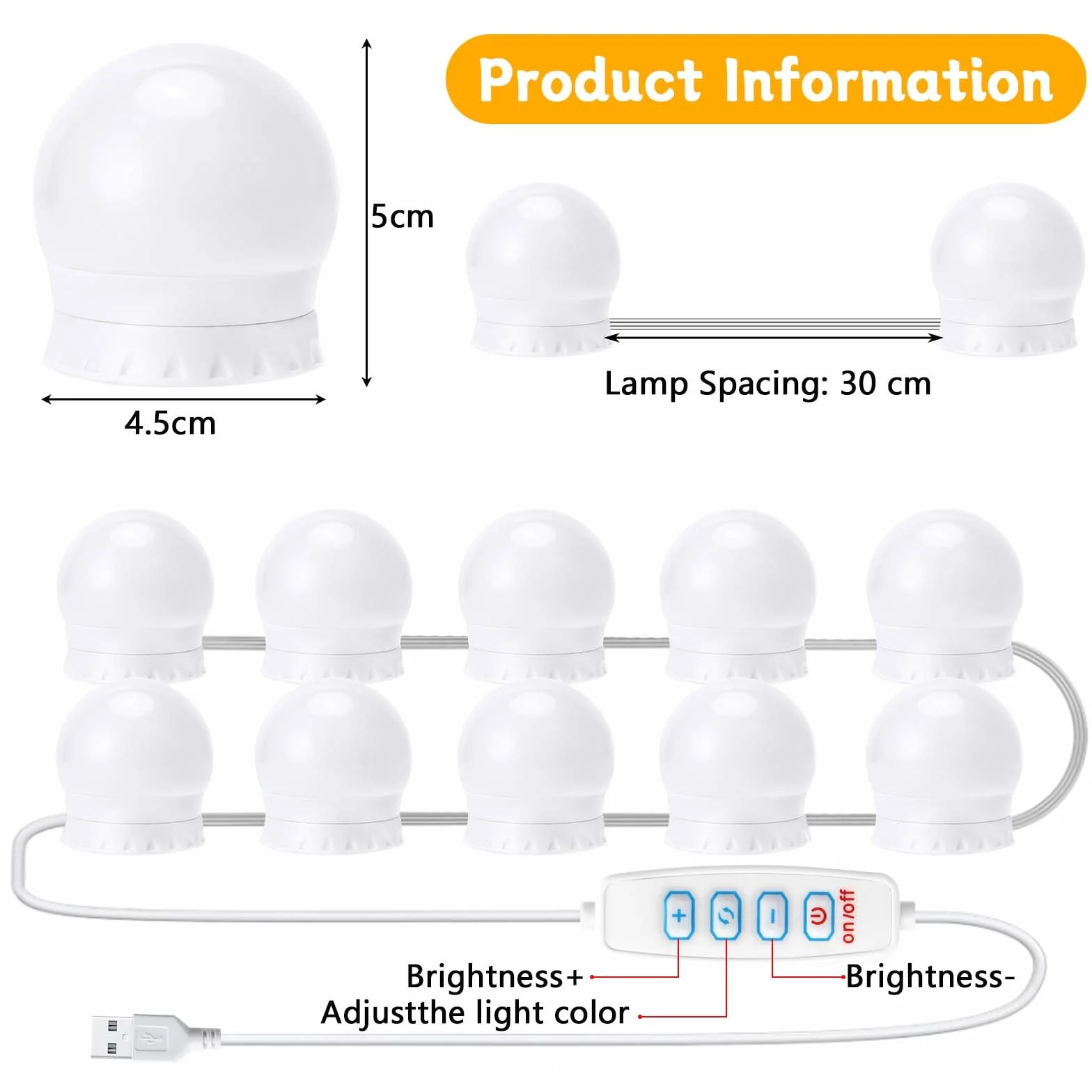 Auauraintt LED para espejo luces Hollywood regulables 3 colores lámpara de maquillaje ropa vestidor baño