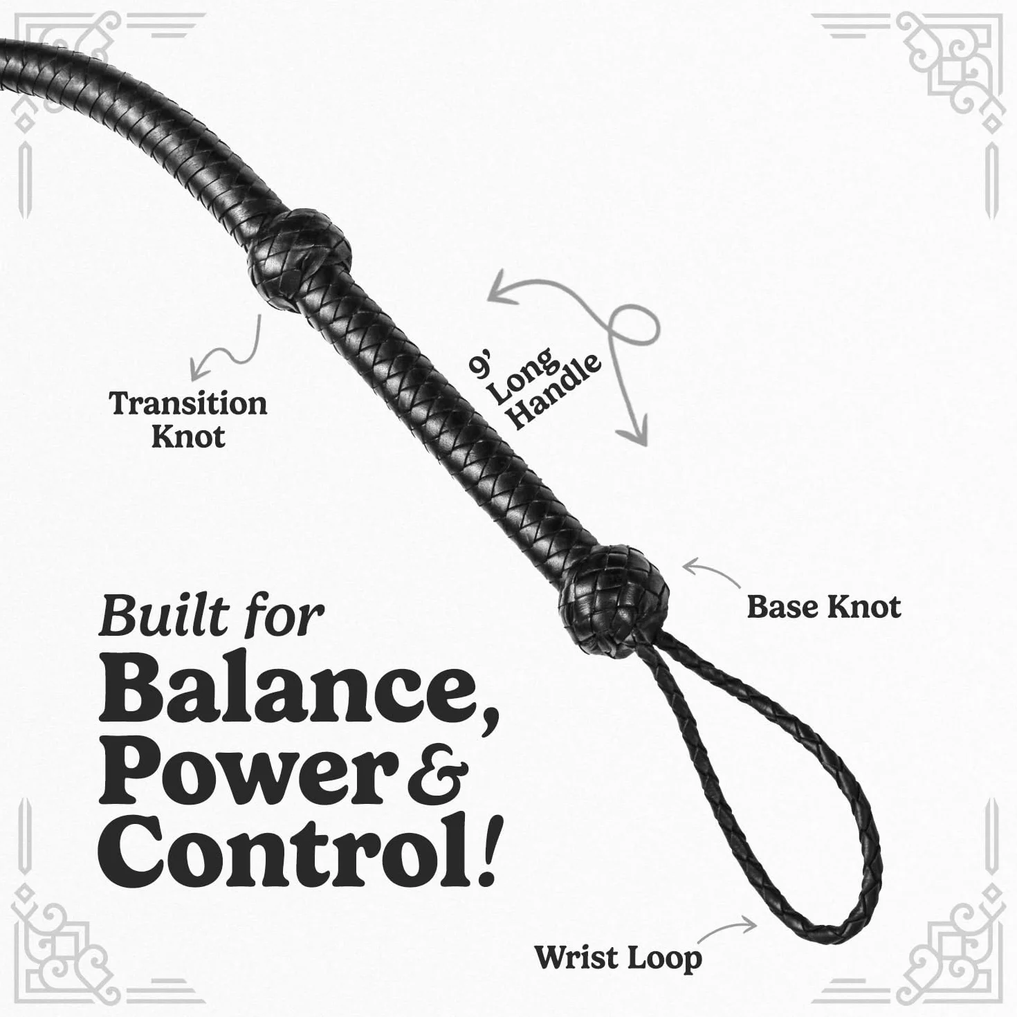 Indiana Jones Style Bull Whip Real Cow Hide Leather Equestrian Bullwhip Black 3ft, 4ft, 6ft, and 8ft Long