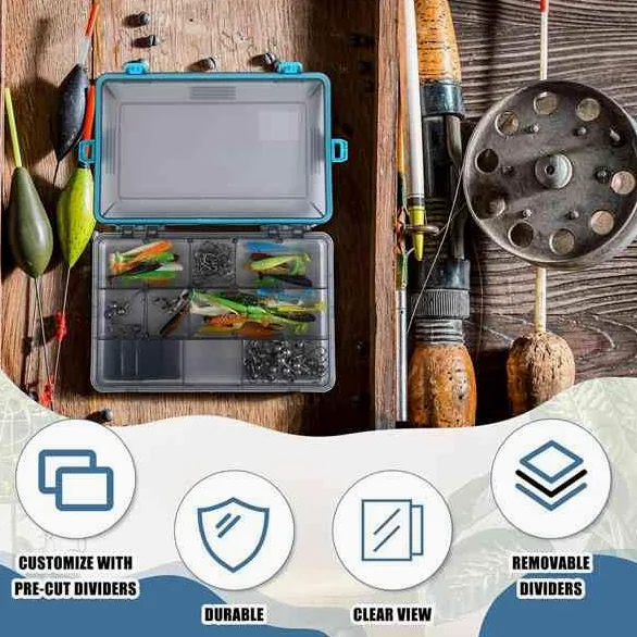 Paquete de 6 cajas de aparejos de pesca impermeables 3600 bandejas de aparejos con separadores extraíbles, organizador de almacenamiento de plástico