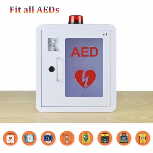 Armario desfibrilador AED montado en pared con luz y alarma para desfibrilación cardíaca