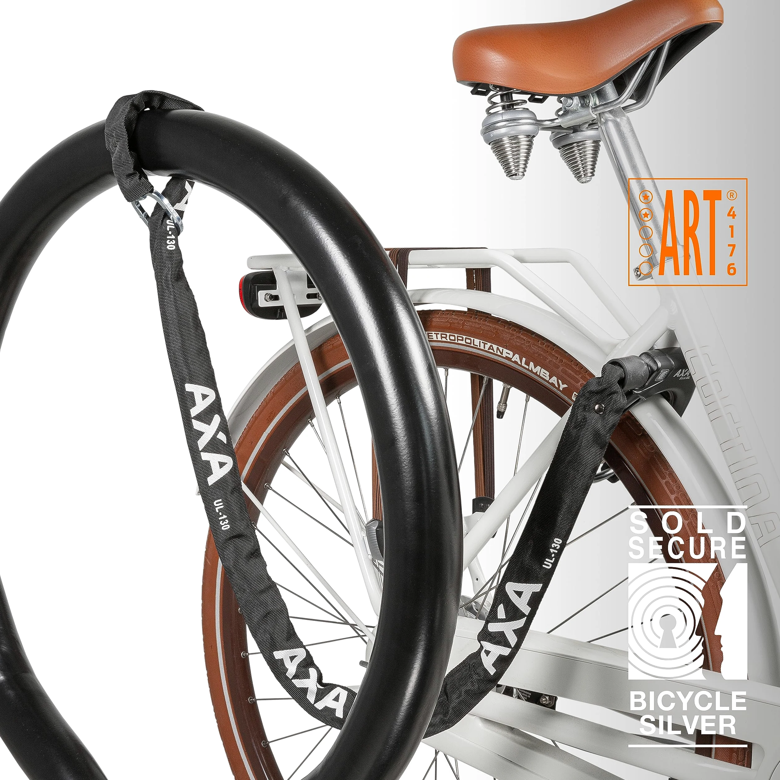 AXA Block XXL - Candado para cuadro + cadena ULC 100 con bolsa - Candado para bicicleta con cadena plug-in - Nivel de seguridad 12 - Longitud 100 cm - Llave no extraíble