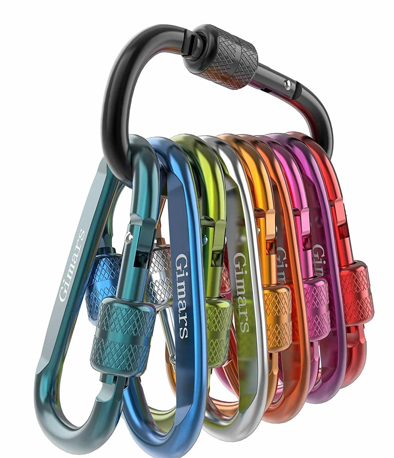 Gimars Juego de 10 Mosquetones D Aluminio con Tuerca 6*6*3.3 cm, Cierre de Mosquetón con Resorte para Camping, Senderismo, Gimnasio, Pesca y Mochilero Herramienta Resistente y Ligera al Aire Libre