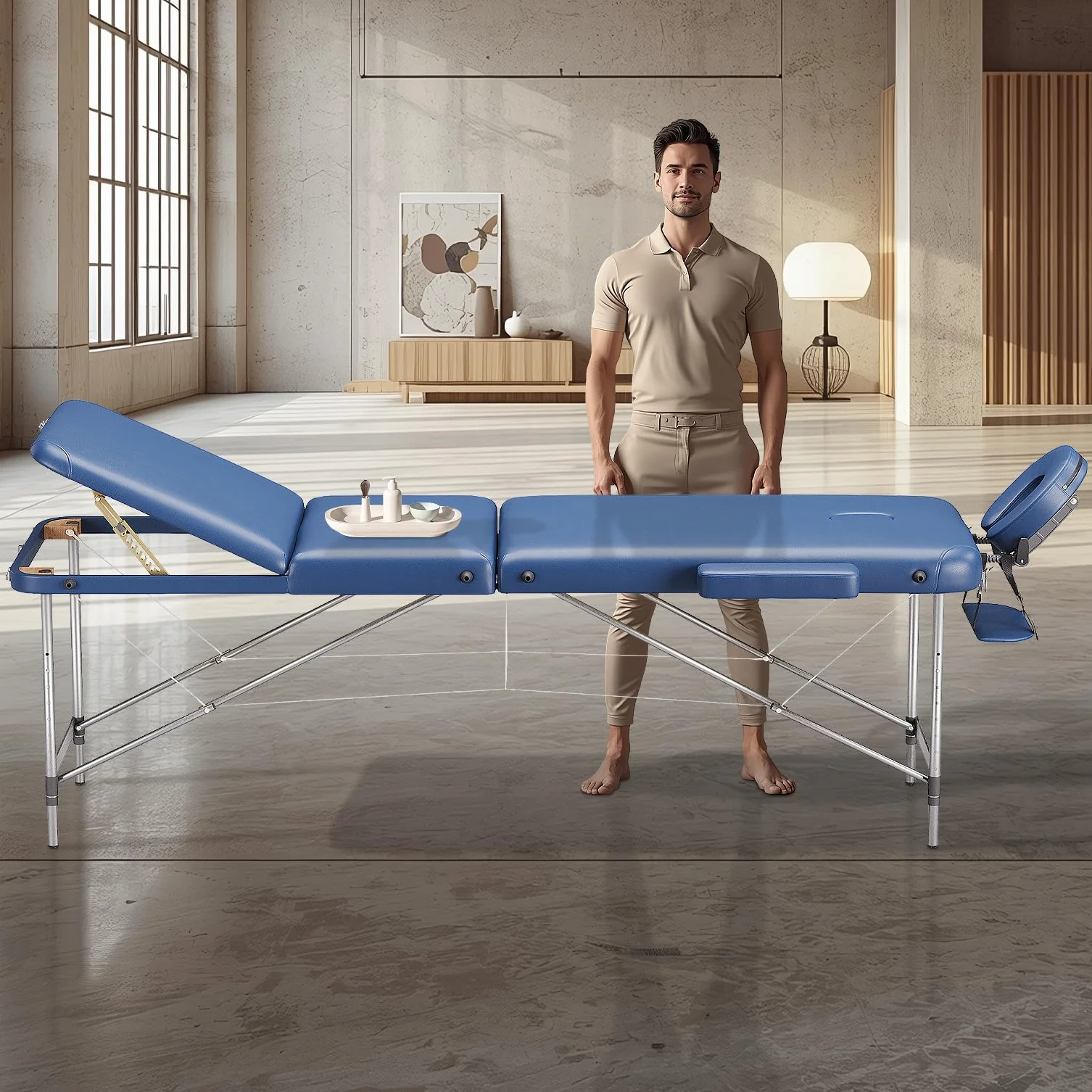 BELTOM Camilla de Masaje 3 Zonas Aluminio Portatil Plegable Azul