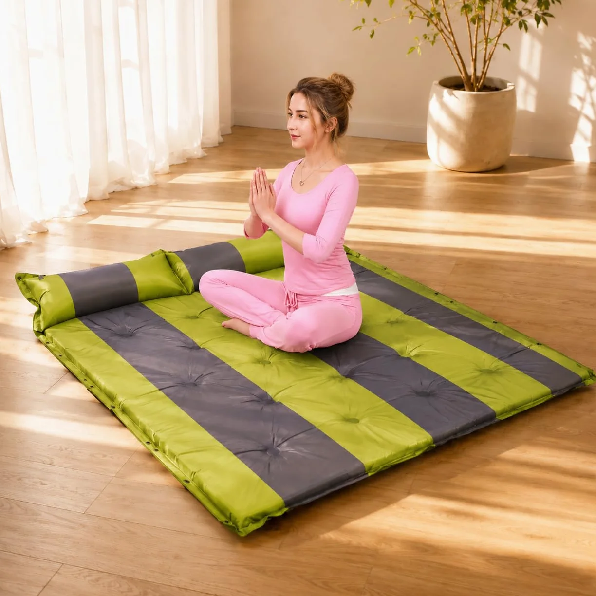 Colchón Hinchable Camping, Cama Plegable Autoinflable, Colchoneta para 3-4, 192x188x5cm