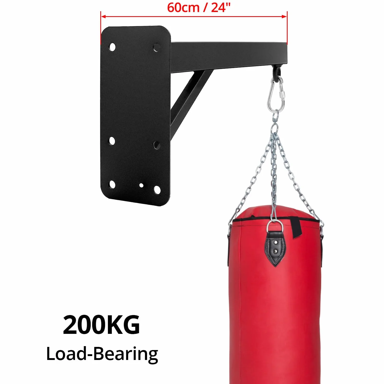 QWORK® Soporte de Pared para Saco de Boxeo - Acero Sólido - 60cm - Carga 150kg