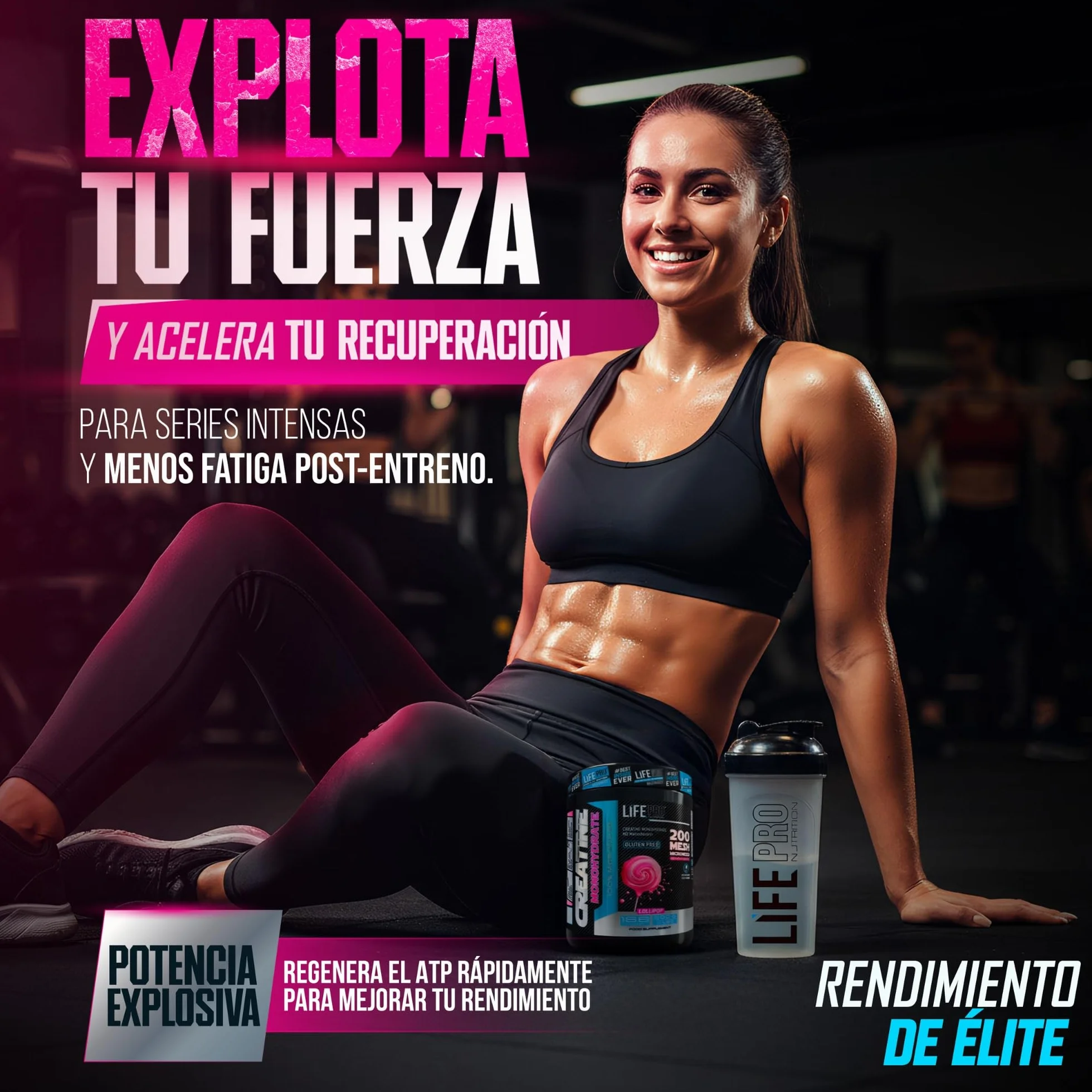 Life Pro Creatina Monohidratada 200 Mesh Micronizada, 99.9% Pureza, 500g