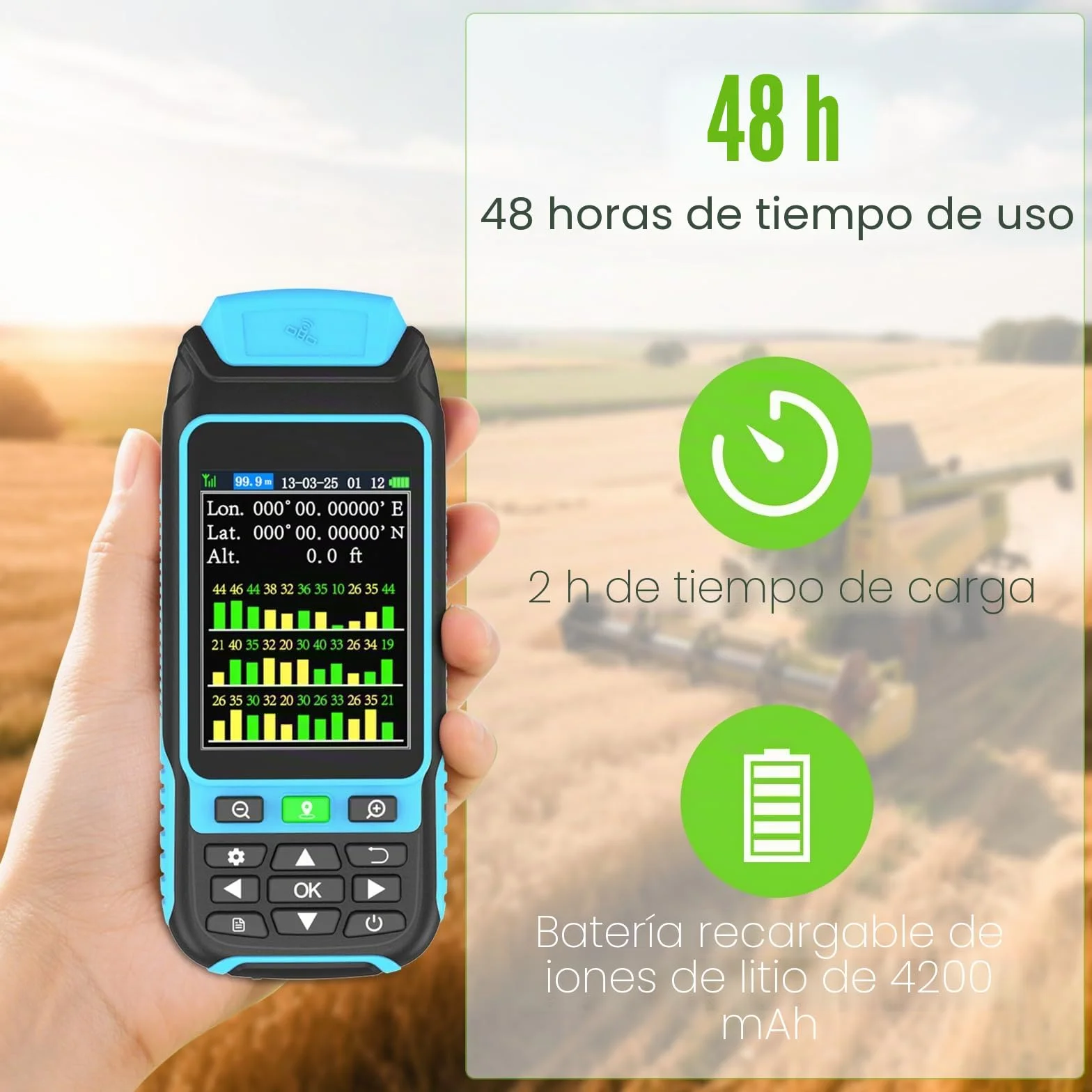Equipo GPS de Topografía Portátil, Equipo de Medición Yerrestre Robusto y de Alta Precisión para Terrenos Montañosos, Tierras Agrícolas, Bosques, Ranchos y Minería Lacustre