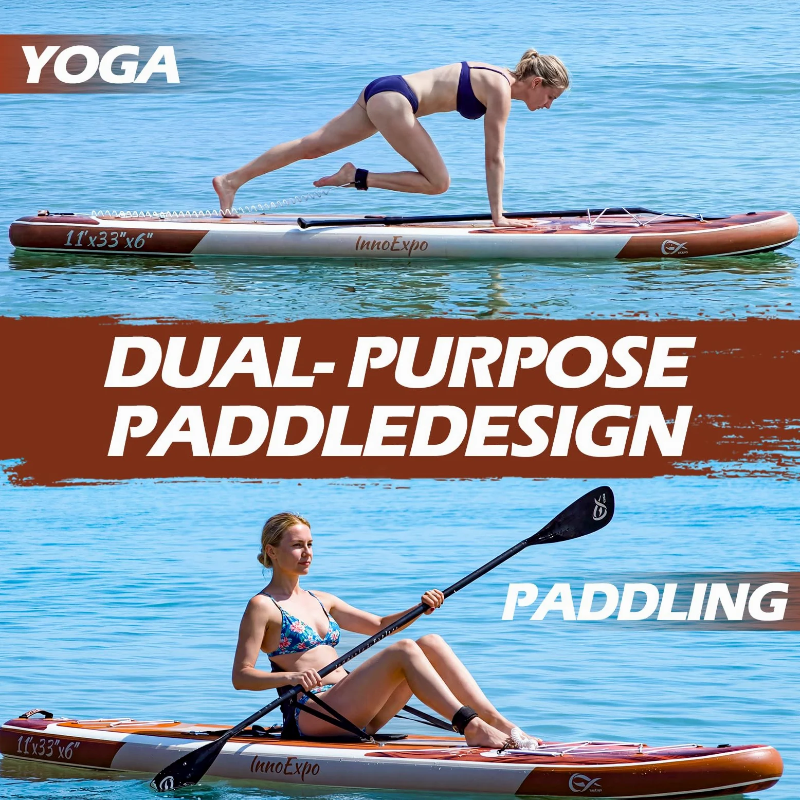 InnoExpo Tablas de remo inflables de 11 pies con accesorios de primera calidad, diseño de tabla de remo SUP ancha y estable, cubierta antideslizante y cómoda para jóvenes y adultos