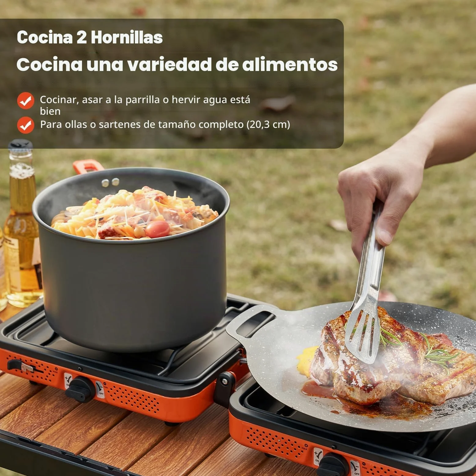 Odoland Estufa de camping portátil 2 quemadores 4400 W encendido automático control de calor