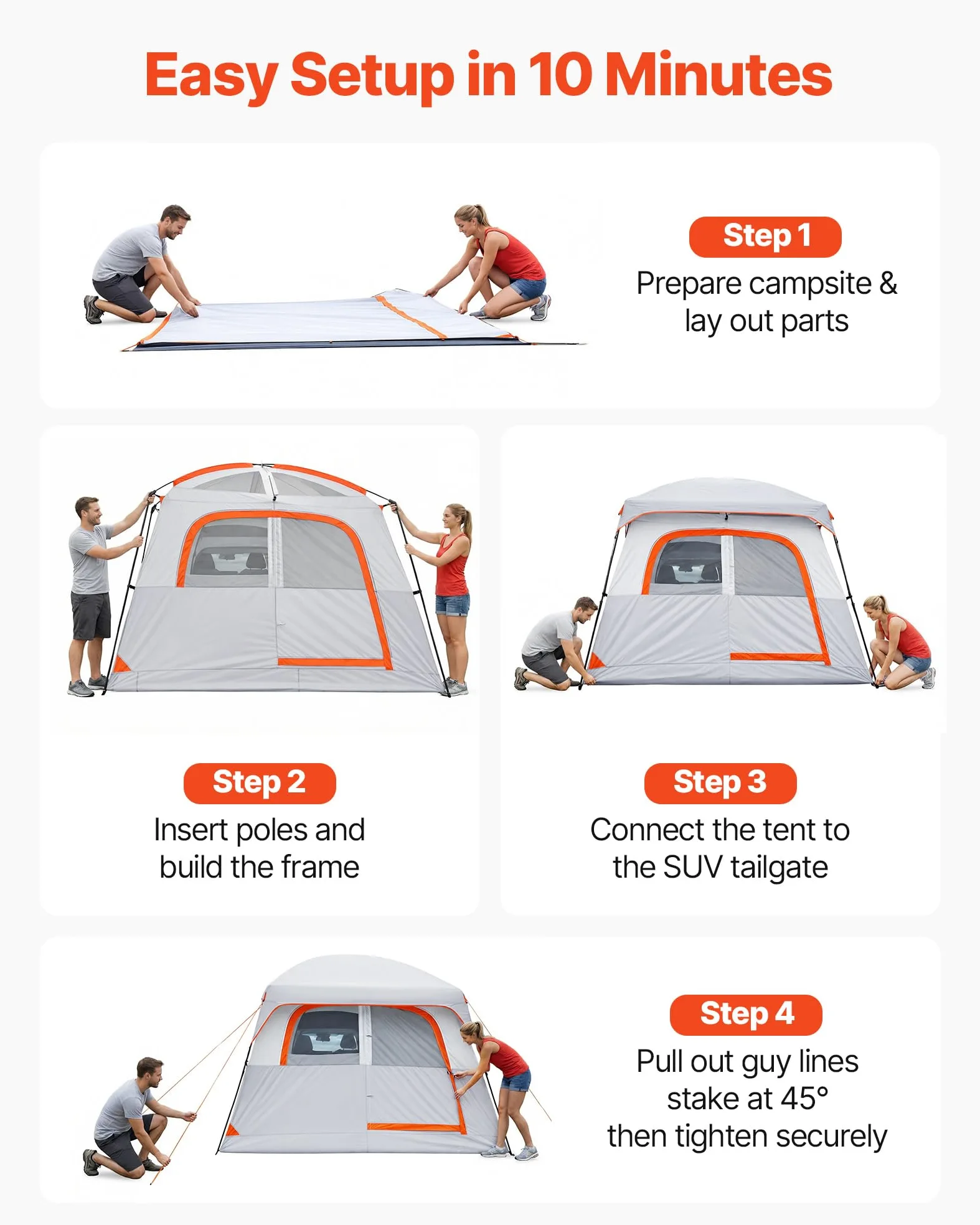 VEVOR Tienda de Campaña para Portón Trasero 304,8 x 274,3 x 220 cm para 6 Personas, Tienda de Campaña para Maletero de Coche con Puertas Ventiladas y Ventanas de Malla para Acampar al Aire Libre