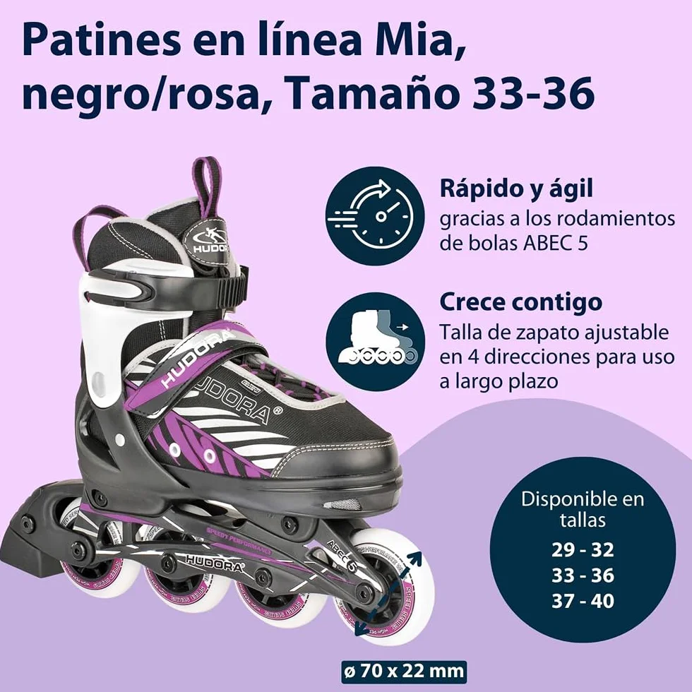 HUDORA Patines MIA/Leon Ajustables 4 Tallas Niños Adolescentes Adultos
