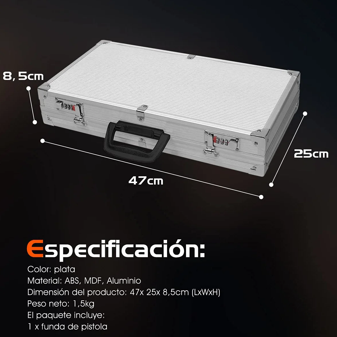 COSTWAY Maletín para Pistola Caja de Munición Caza 47 x 25 x 8,3 cm con Mango 2 Bloqueo de Contraseña 2 Llave