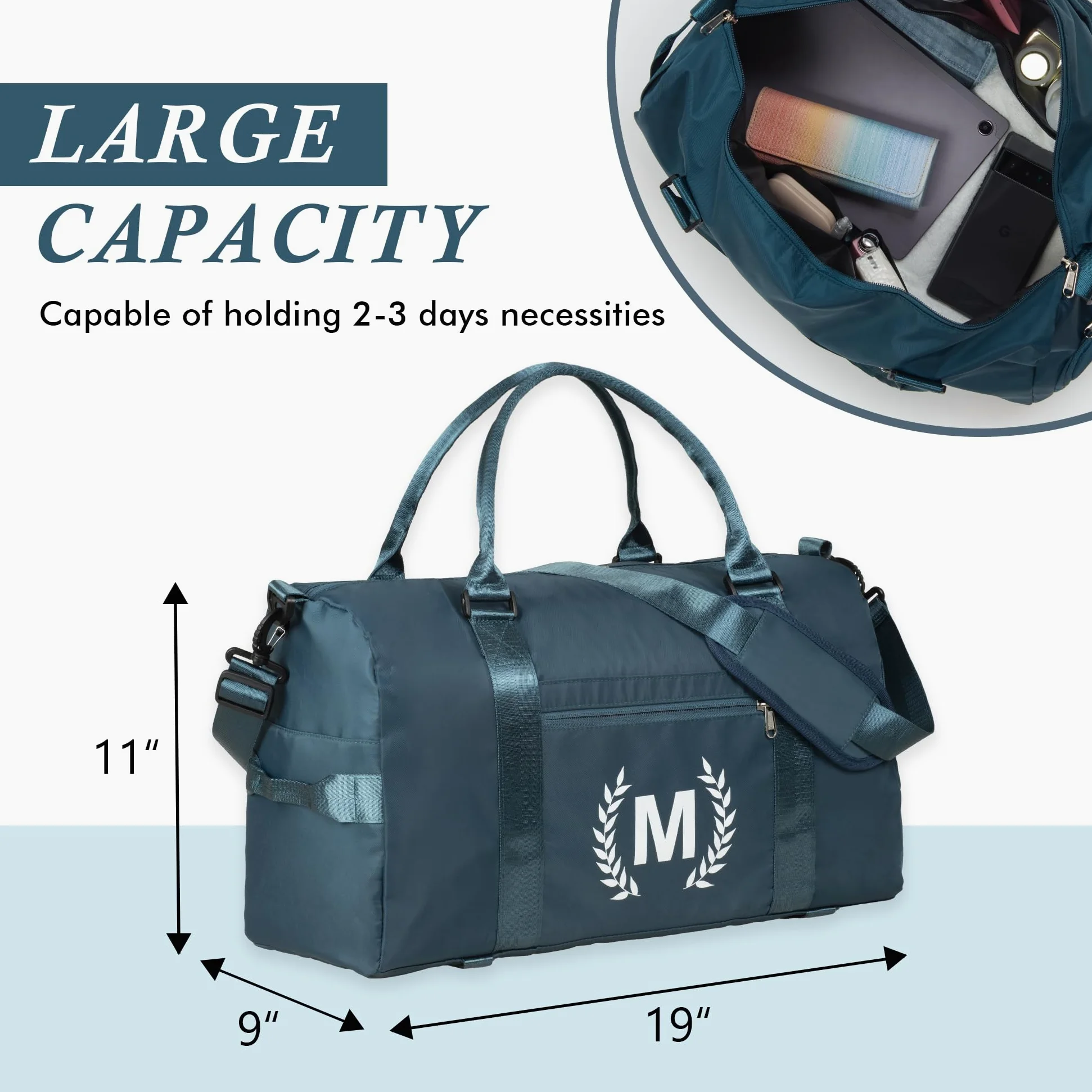 Bolsa de gimnasio para mujer, bolsa de lona personalizada con compartimento para zapatos, bolsa deportiva para yoga y baile, con bolsillo húmedo y correa para alfombrilla., azul, (Peacockblue), C