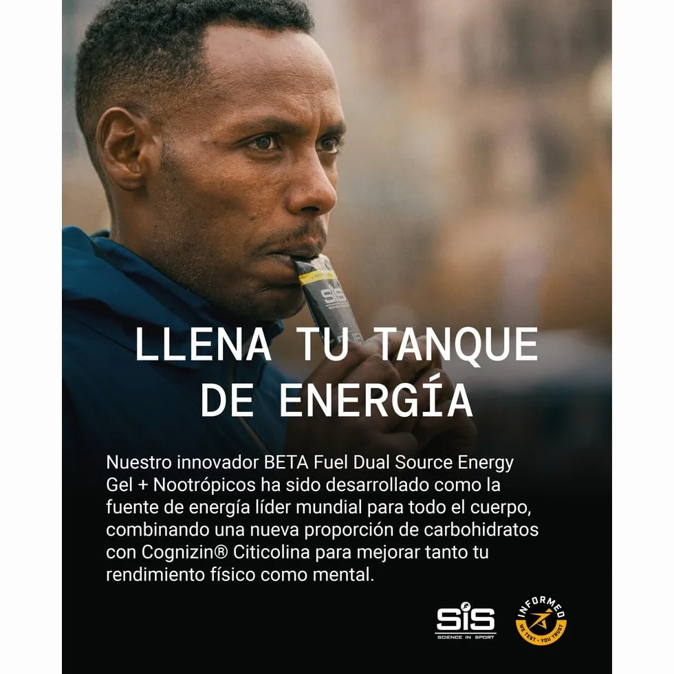 Science in Sport BETA Fuel + Nootropics Gel 6x60ml Manzana - Gel energético con 40g carbohidratos para deportes de resistencia