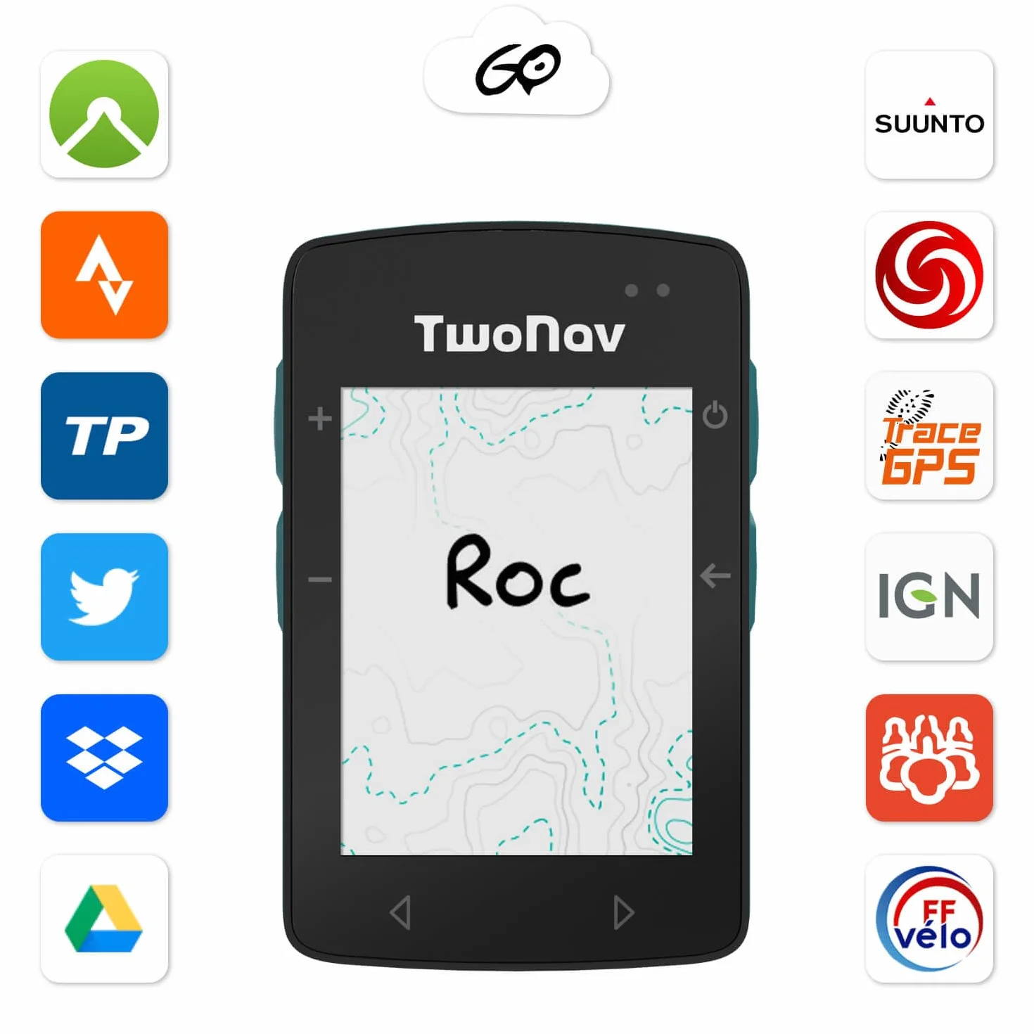 TwoNav Roc + Pulsómetro Pecho, GPS con Pantalla 2.7 Pulgadas para MTB, Ciclismo, Gravel o bikepacking con mapas incluidos. Color Turquesa
