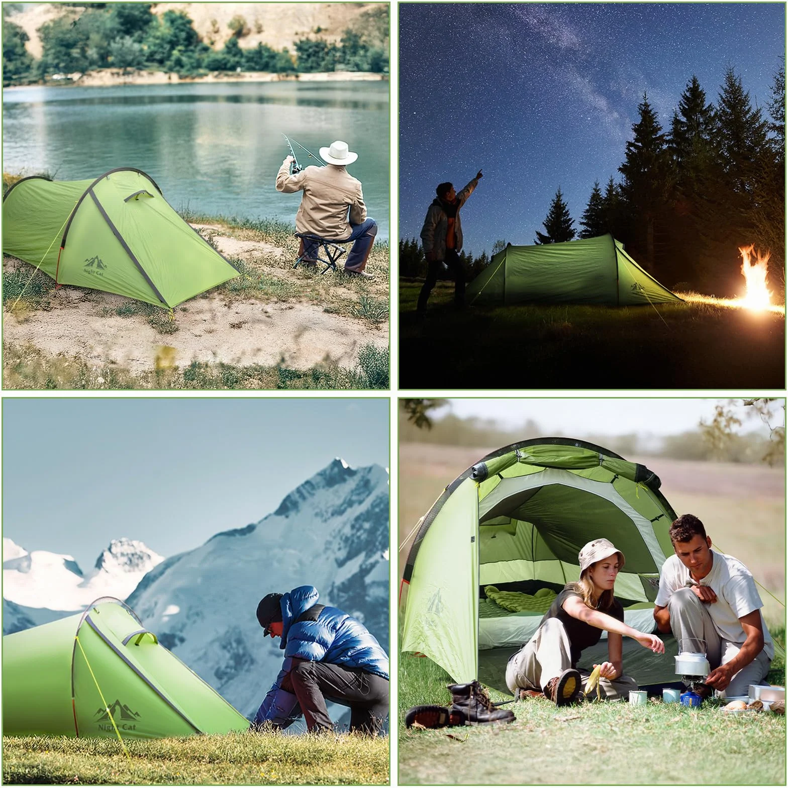 Night Cat Tiendas de Túnel 1 2 Personas: Ultraligero 1.5kg Impermeable Profesional Tiendas Camping Trekking