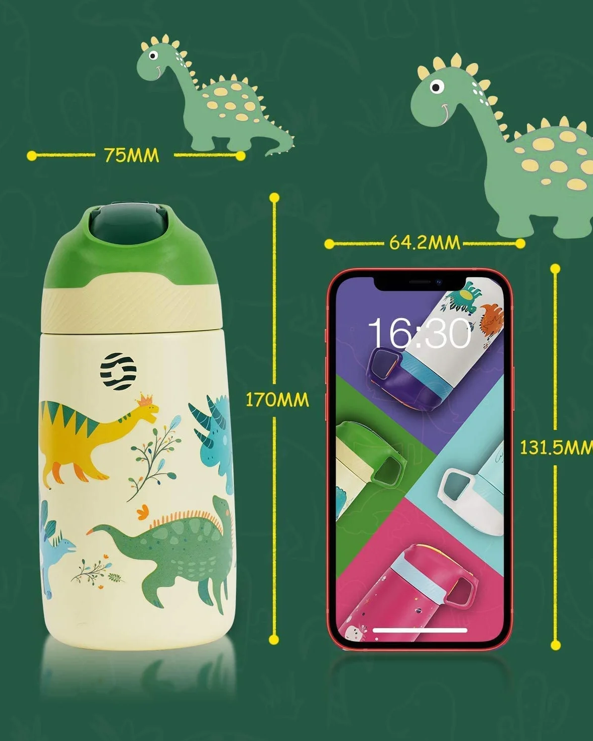 FEIJIAN Botella Agua Acero Inoxidable Niños Sin BPA/Sin Fugas, 350/400ML Botella Termica con Pajita Doble Pared, Botellas de Frío/Caliente Reutilizable para Colegio