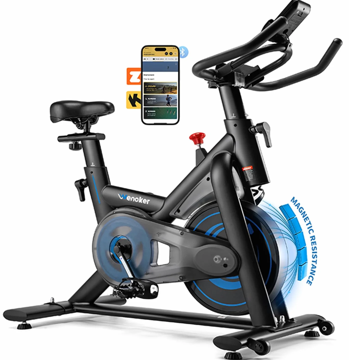 Wenoker Bicicleta estática con App,Ergómetro silencioso para entrenamiento en casa con resistencia magnética,Bicicleta de spinning para entrenamientos cardiovasculares en interiores,Hasta 160 kg