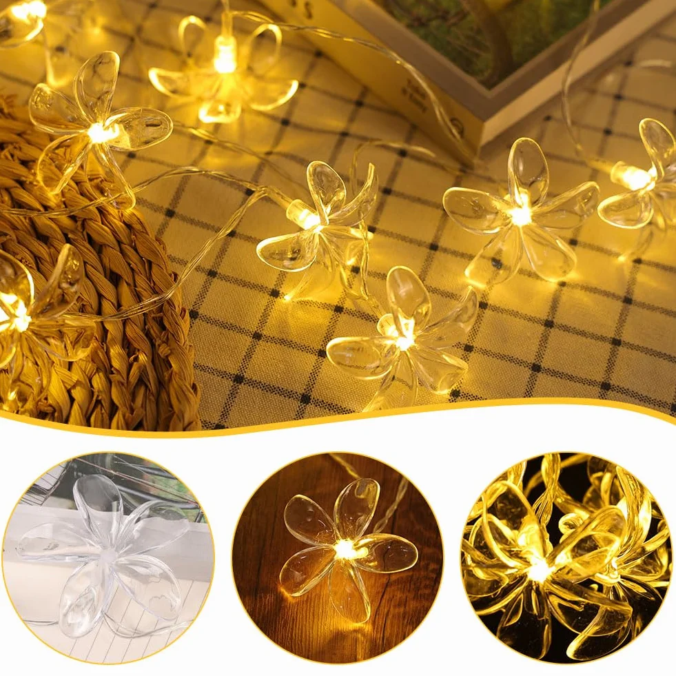 Cadena de Luces LED de Flores de Cerezo 3M 20 Bombillas Impermeable Guirnalda Decorativa Blanco Cálido