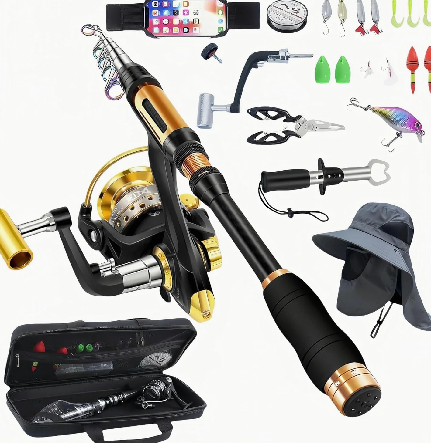 Nueva Caña de Pescar Portátil 99% Cabeza de Palo Fluorescente de Fibra de Carbono, Palanca de Pesca de Surf de Viaje Telescópica Súper Dura y Ultraligera (Completo-B, 2.1M/82.6in/6.88ft)