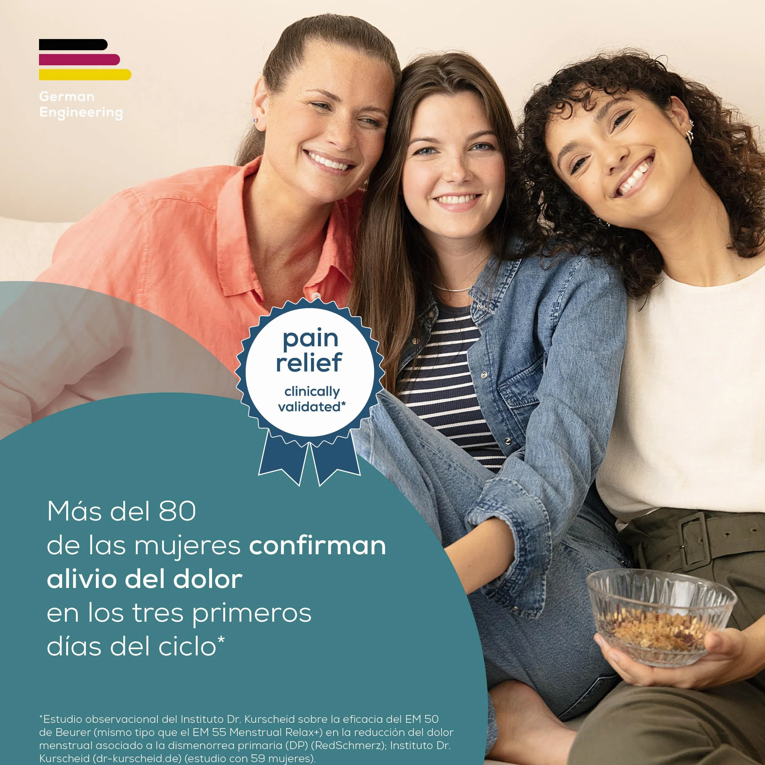 Beurer EM 55 Menstrual Relax+ TENS calor batería recargable dolor menstrual endometriosis turquesa
