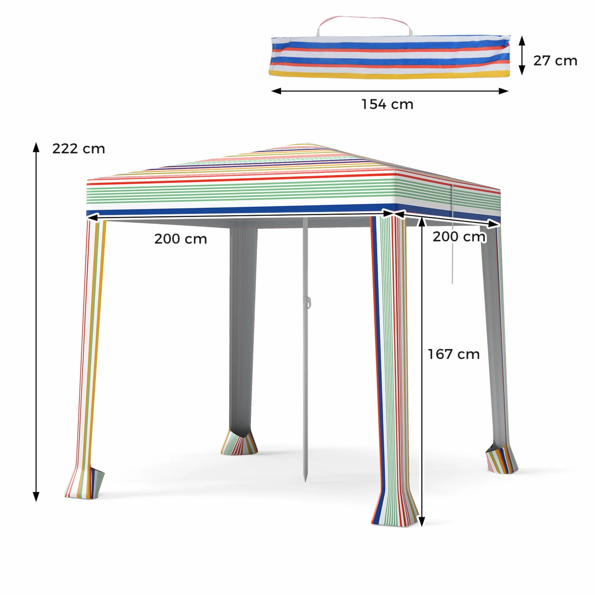 GYMAX Plegable Tiendas de Playa 2x2 m, Sombrilla Playa Grande con Protección Solar, Carpa Portátil para Camping y Picnic