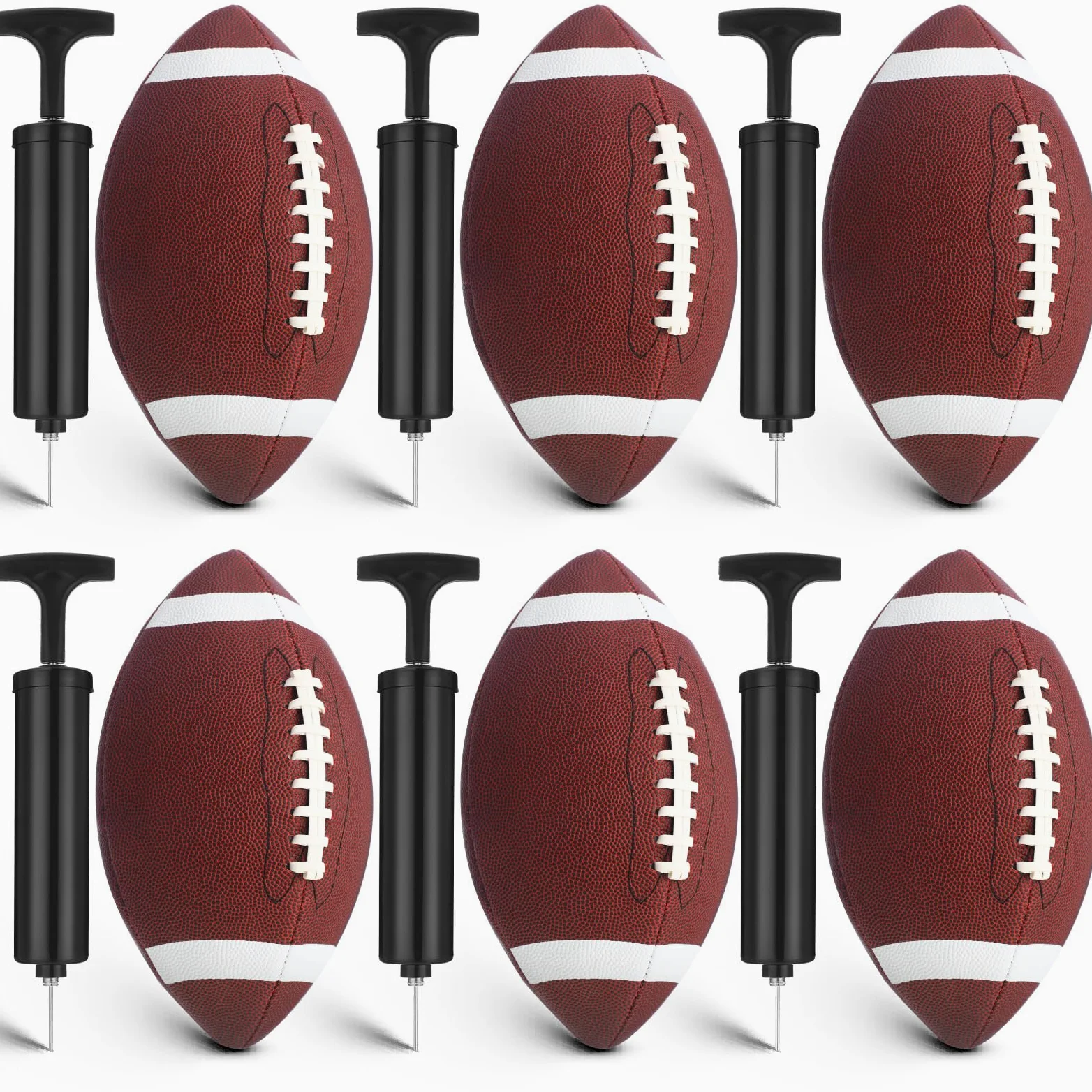 RoundFunny 6 balones de fútbol para jóvenes con 6 bombas de cuero compuesto para niños, jóvenes, adultos, equipo universitario, entrenamiento de escuela secundaria, práctica en interiores y exteriores