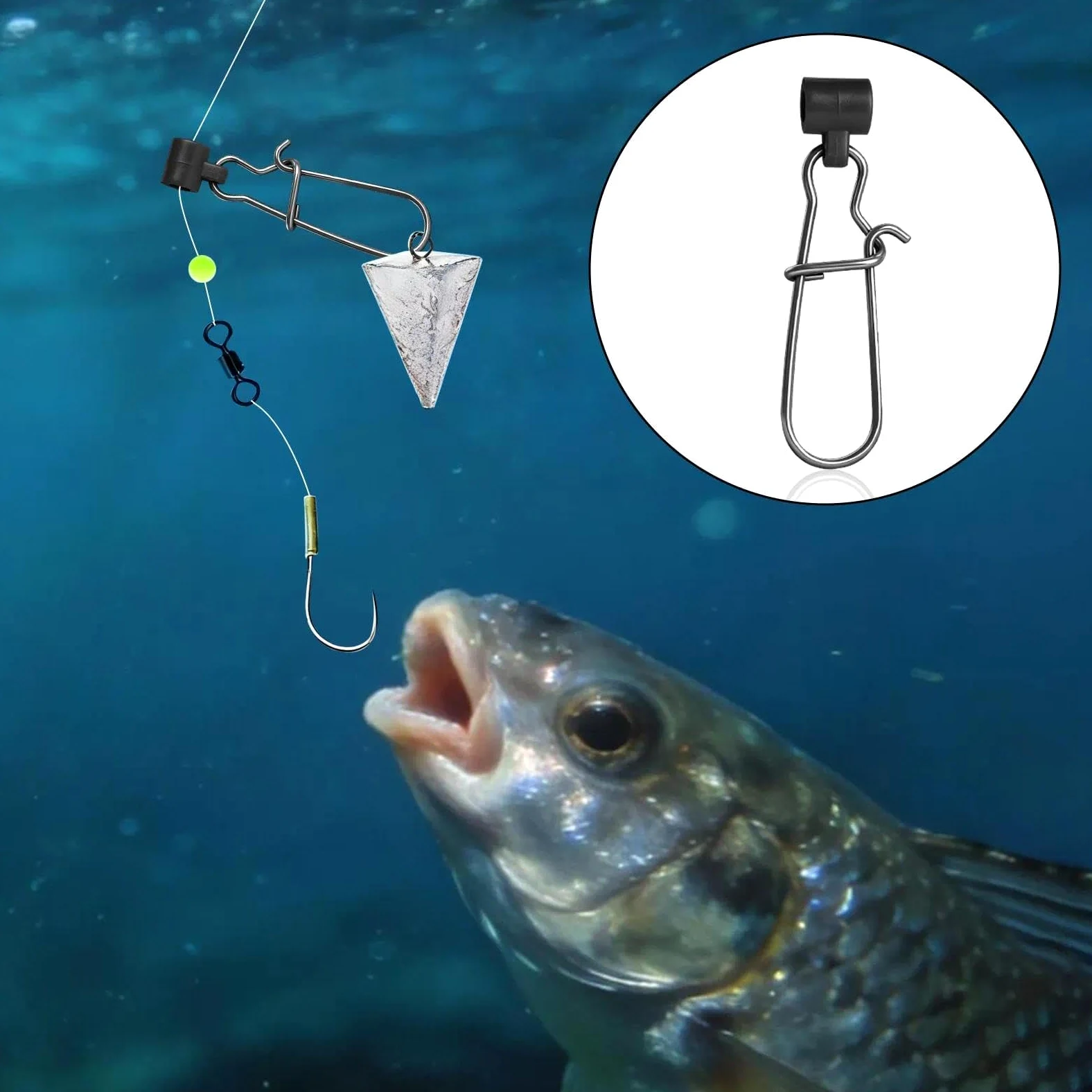 FishTrip Diapositivas de plomada para aparejos de pesca, 25 broches de bloqueo doble para línea de pesca, pesos resistentes, plomos, accesorios de conector de agua salada (mezcla de color_S#_100