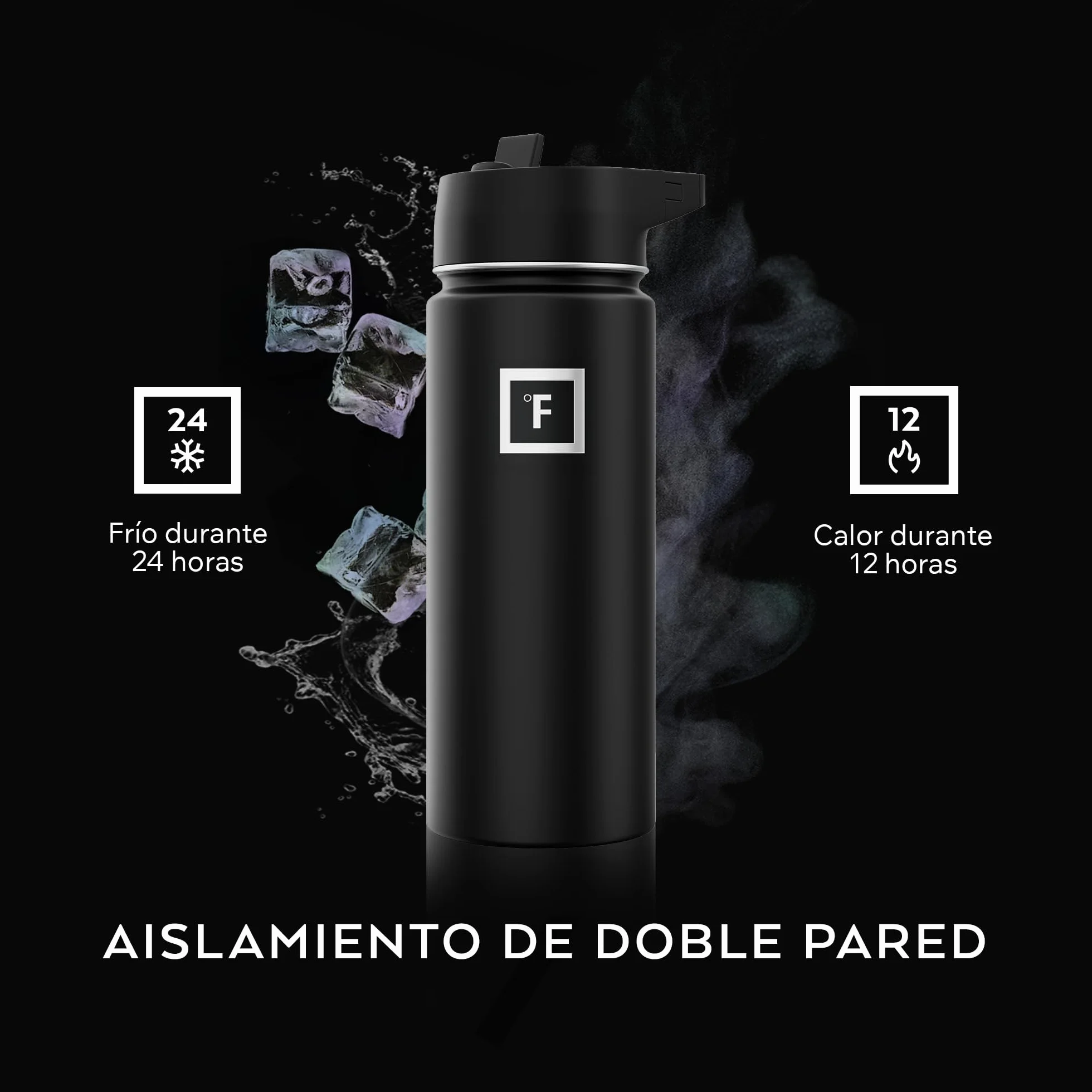 IRON °FLASK Botella Agua Acero Inoxidable con Pajita - 650/950/1200/1800 ml - Aislada Doble Pared Cantimplora sin BPA - Botella Termica Agua Fría - Garrafa Termo Gym Gimnasio Senderismo Niños