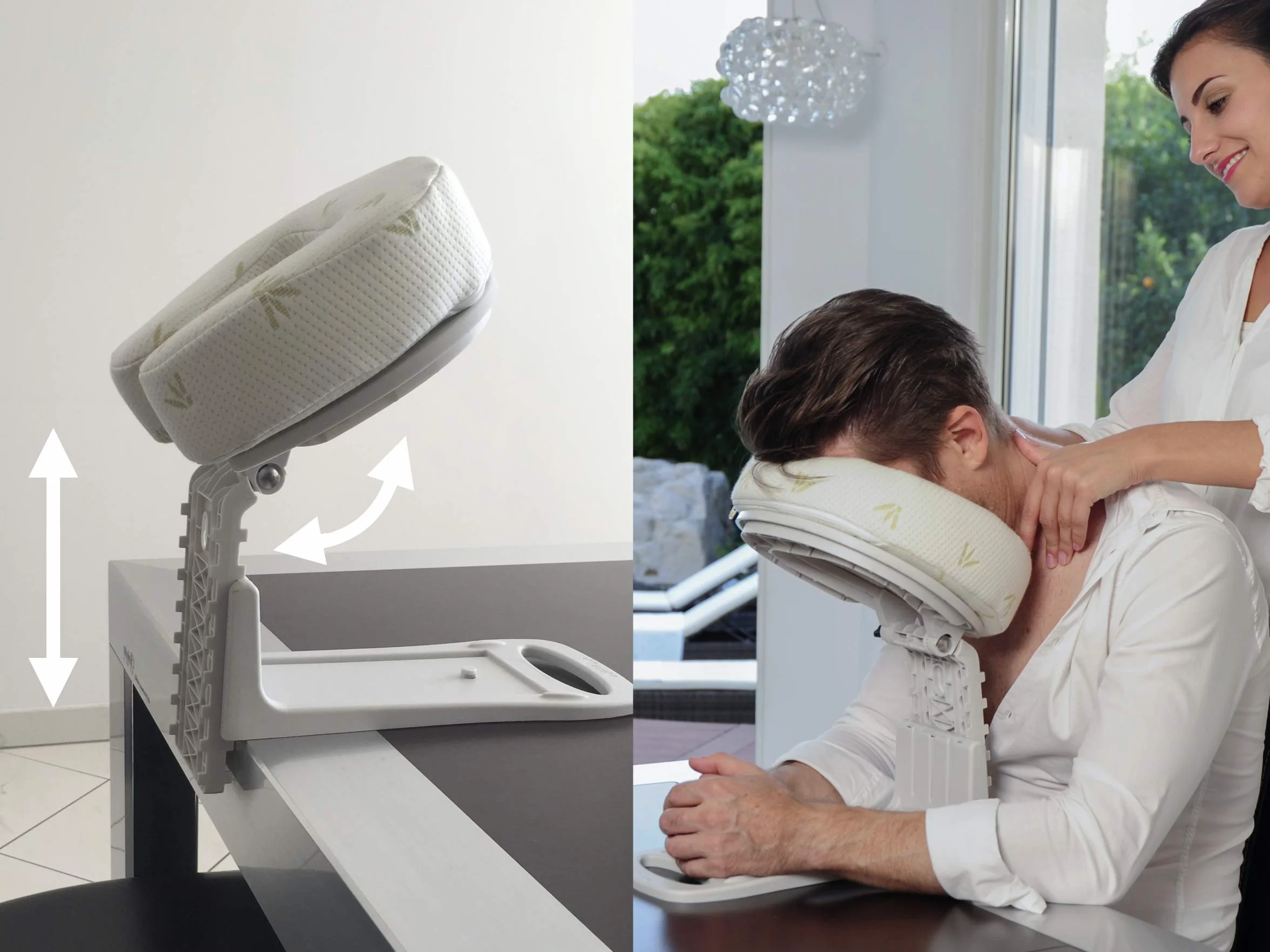 Reposacabezas de Masaje Ergonómico, Regulable en Altura e Inclinación, Cojín con Memoria de 8 cm, Plegable