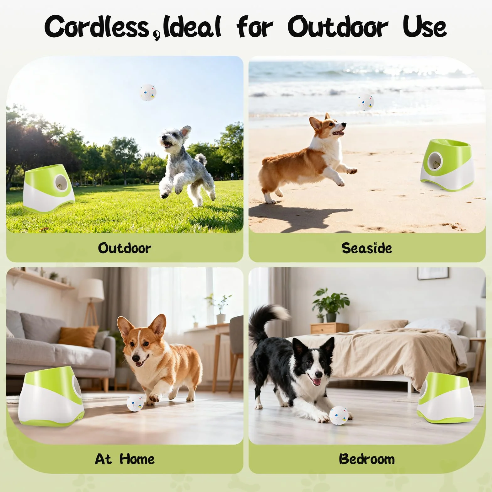 Máquina lanzadora de pelotas para perros, con 6 pelotas de tenis, con 3 niveles de distancia (6-14 m), recargable, para perros pequeños, color verde