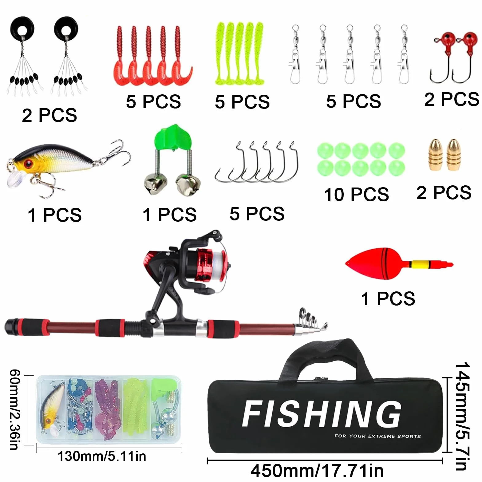 Juego de pesca para niños, 1,8 m, caña de pescar para niños, con carrete y juego de cebo, caña de pescar telescópica de fibra de carbono y carrete, accesorios para niños de 3 a 10 años