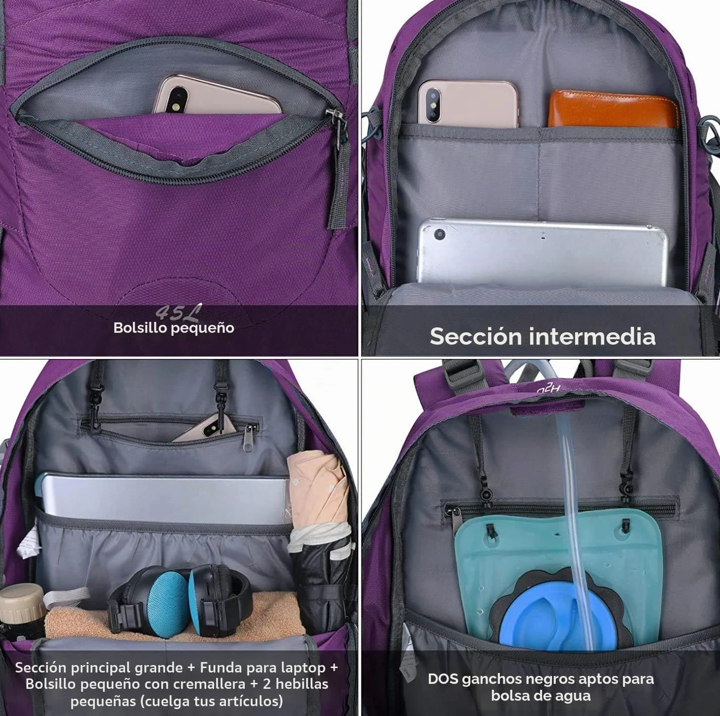 G4Free Mochilas de senderismo de 45 litros con cubierta para la lluvia, impermeable, mochila de senderismo, mochila de viaje al aire libre, camping, montañismo, senderismo, para hombres y mujeres