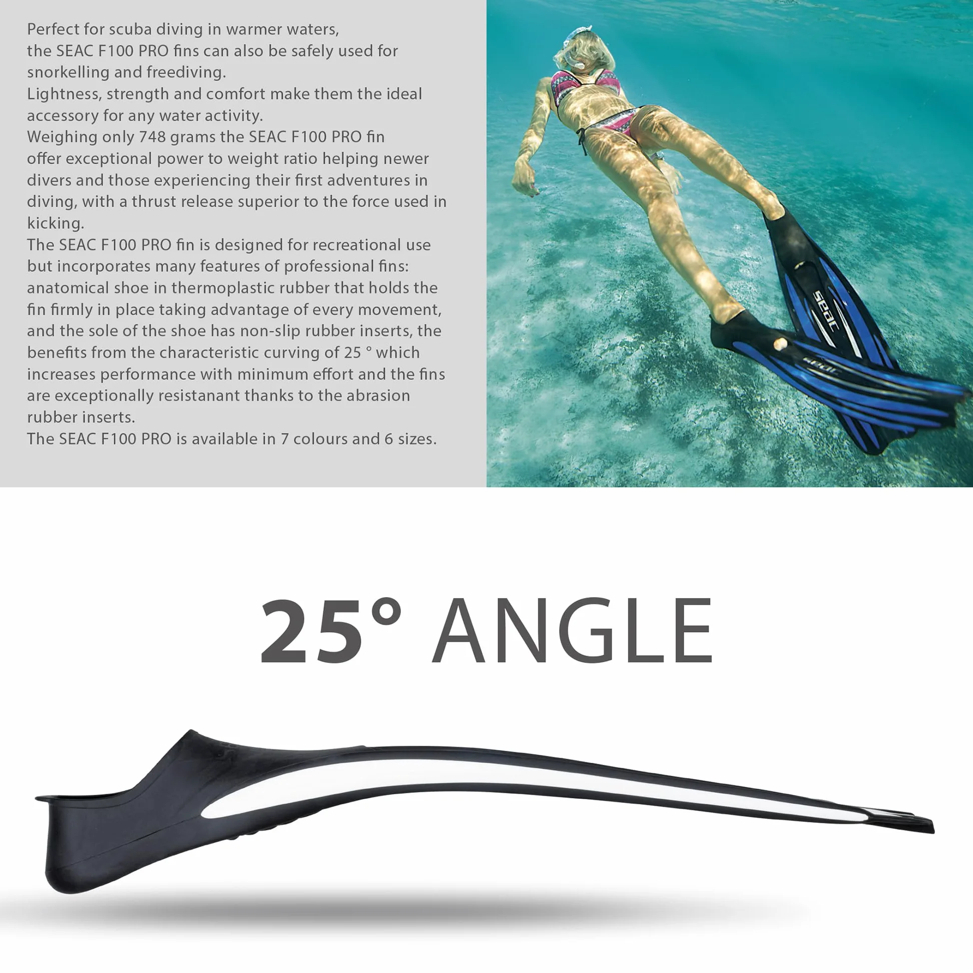 SEAC F100 Pro Aletas Ligero de Zapata Cerrada para Buceo y Snorkel, Unisex Adulto