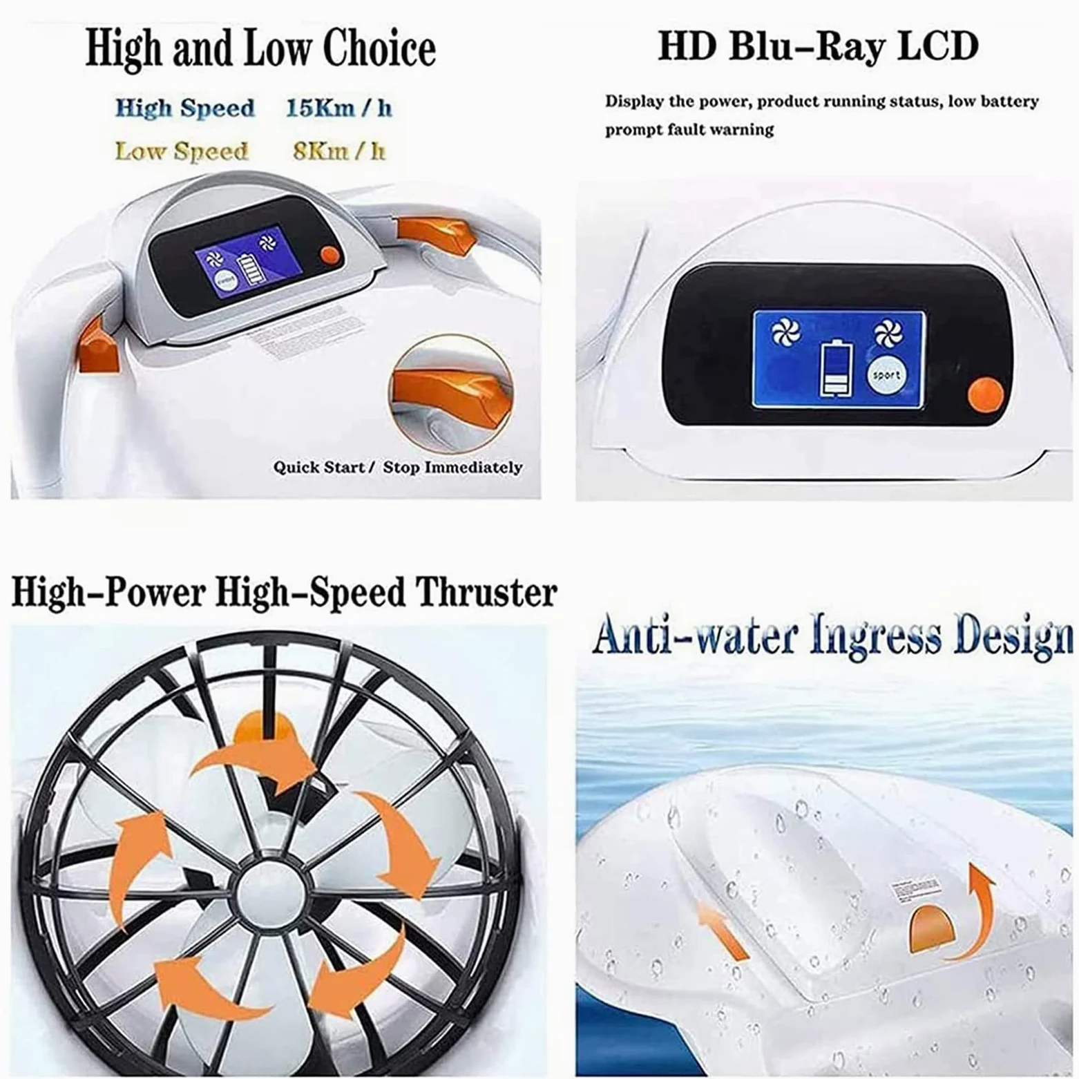 Seascooter eléctrico Submarino, 480W Scooter Submarino Natación Propulsor Aeronave, Equipo de Buceo de 60 Minutos, Adecuado para Piscina Snorkel Sea Adventure Rescue