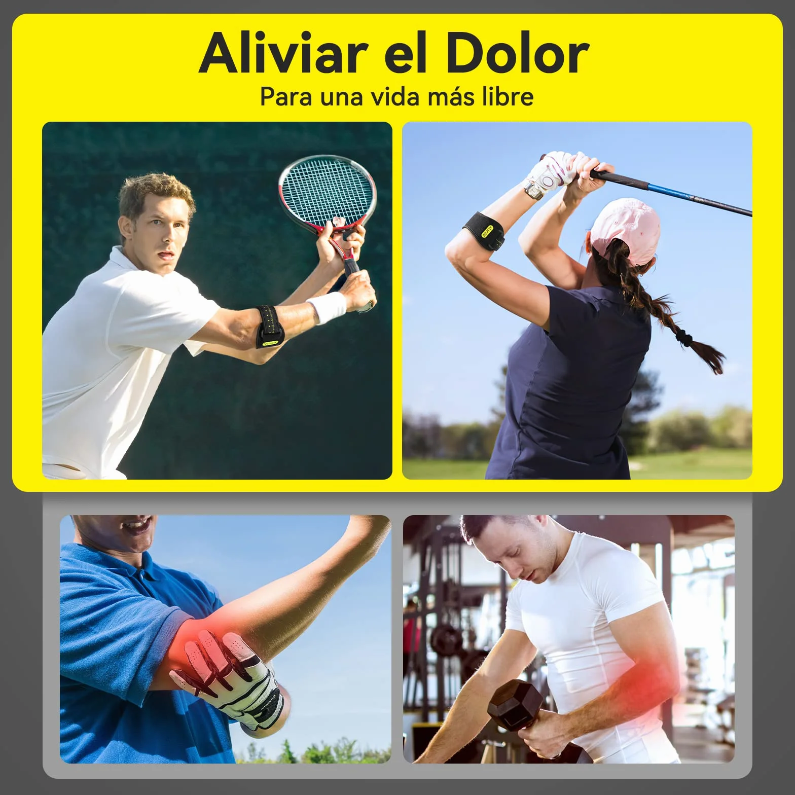AGPTEK Coderas Epicondilitis Ajustable Antideslizante para Tendinitis Alivio del Dolor Tenis Golf Padel Gym