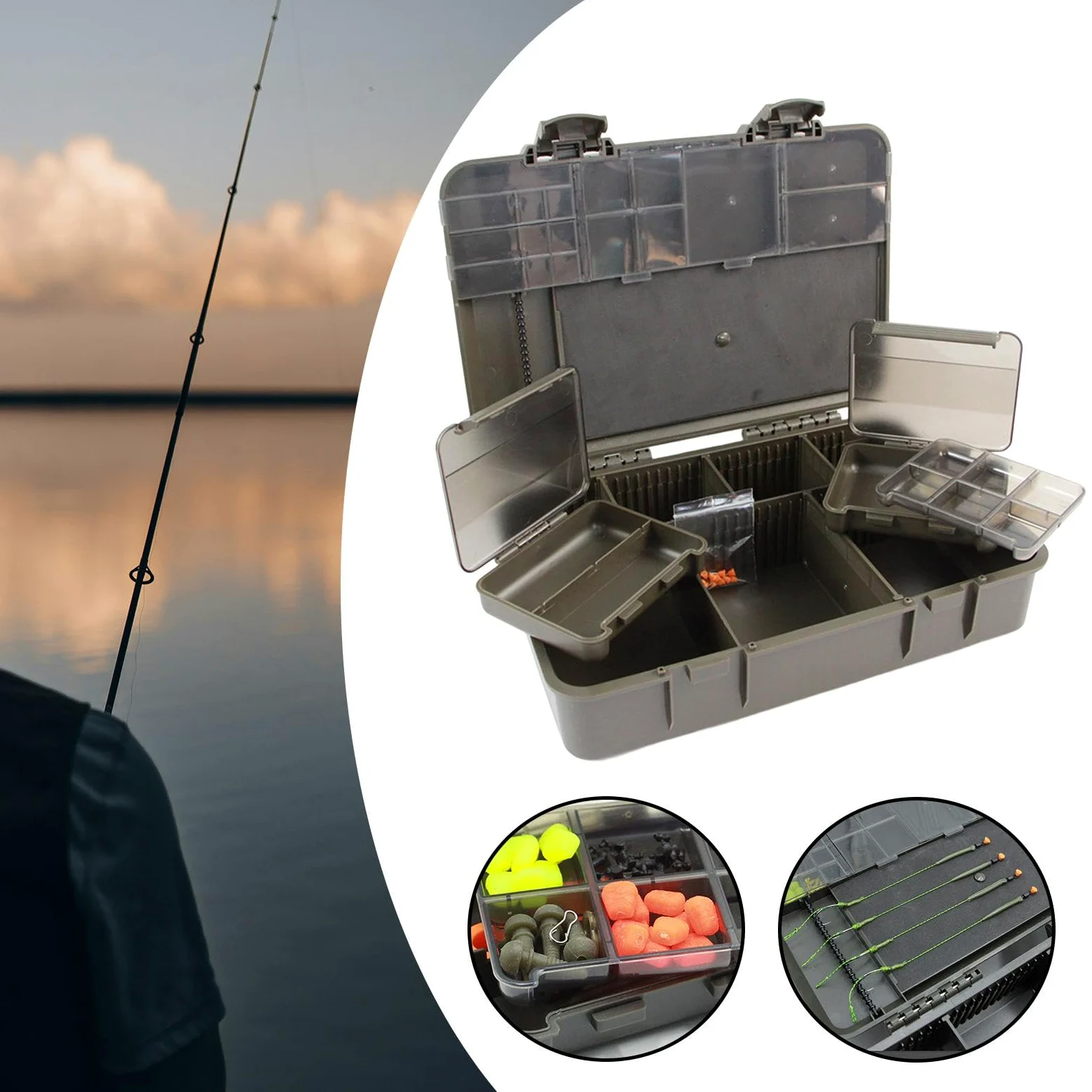 Almencla Caja de Aparejos de Pesca de Carpas, Resistente Al Agua, para Anzuelos Y Aparejos de Pesca.