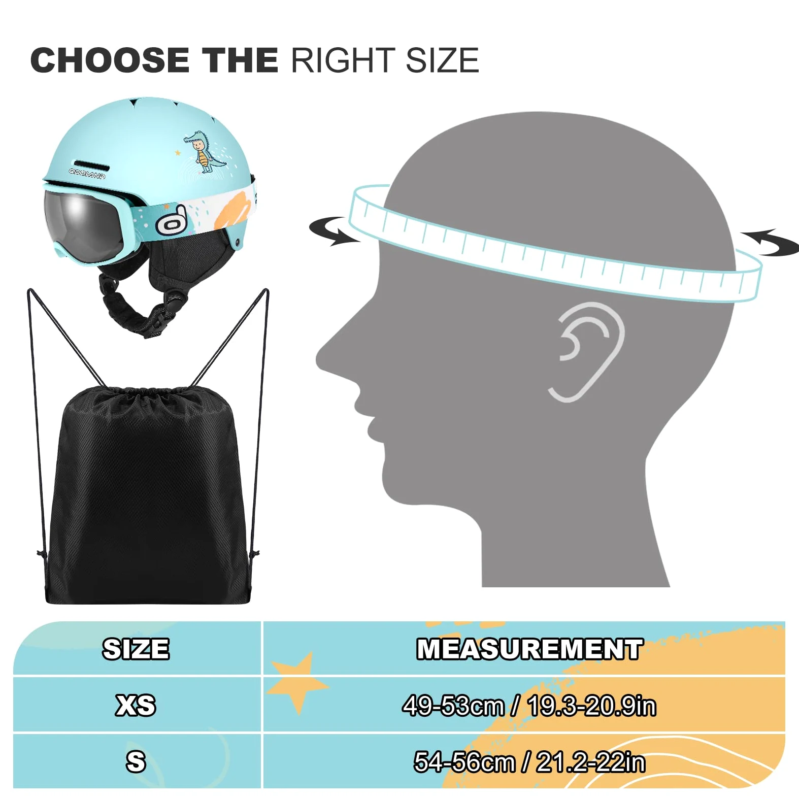 Odoland Kit Casco de Esquí con Gafas para Niños y Niñas, Casco de Snowboard Ajustable Equipo Protección para Deportes Nieve para Infantil, Juvenil, Edad 6-14 Años