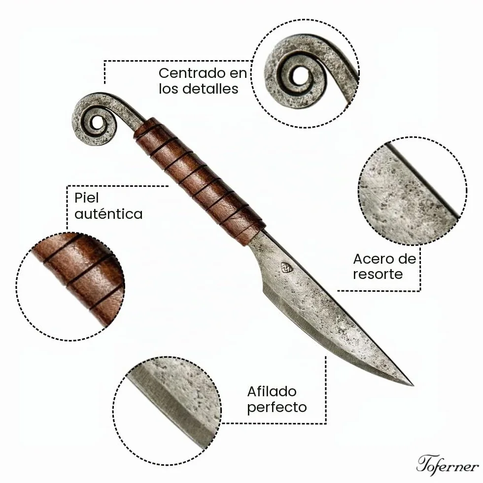 Toferner Cuchillo de acero para letras forjado a mano vintage hoja puntiaguda ultra afilada con estuche de cuero
