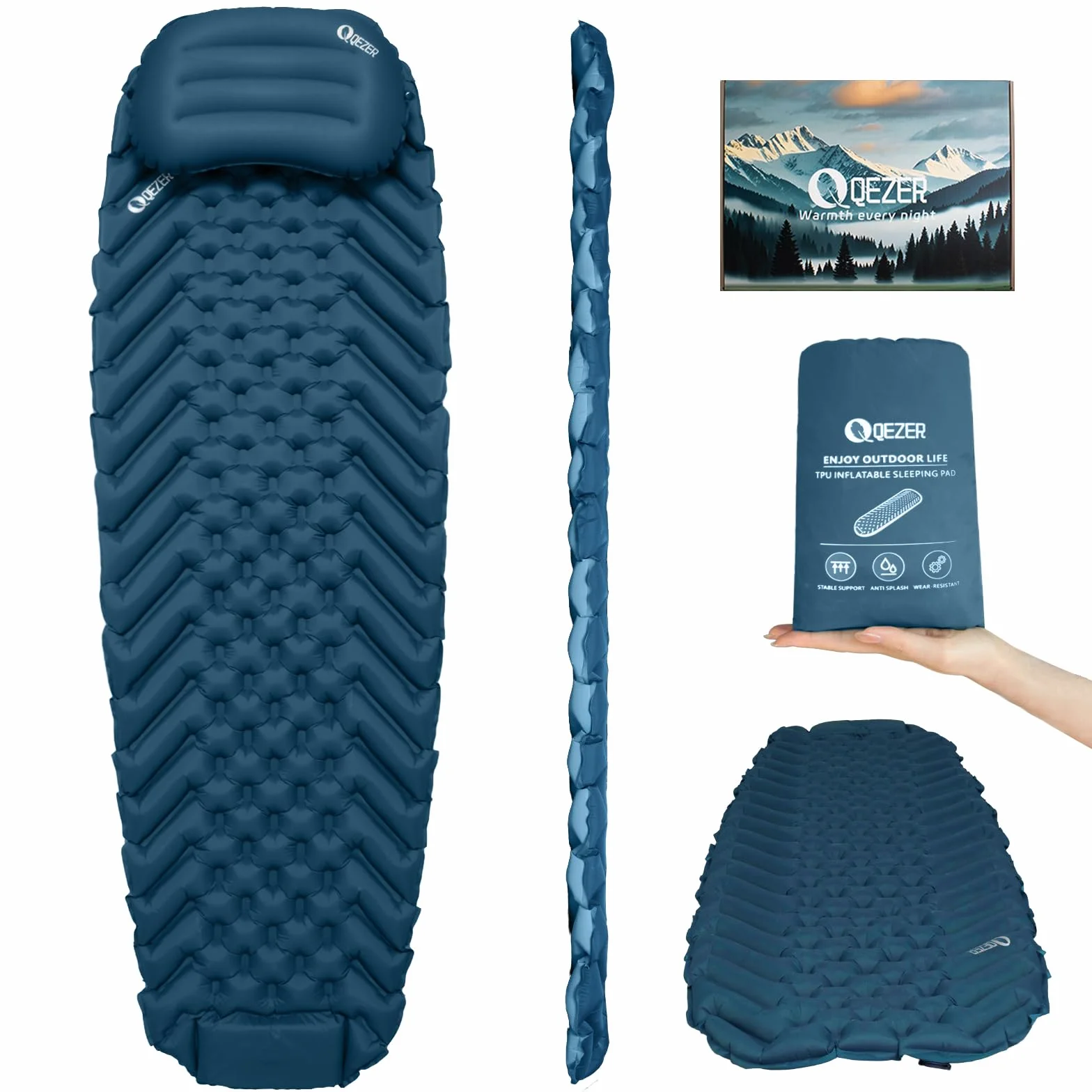 Colchón Inflable Ultraligero (Almohada). Colchón Inflable portátil para Playa, Camping y Senderismo. (Azul)