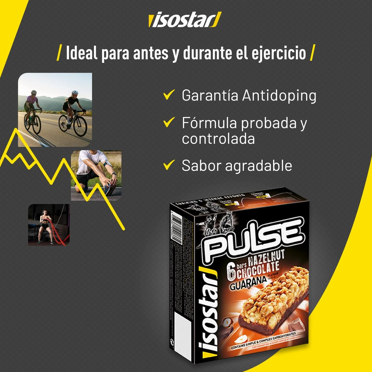 Isostar Pulse Barritas Avellana Chocolate Energéticas 6x23g