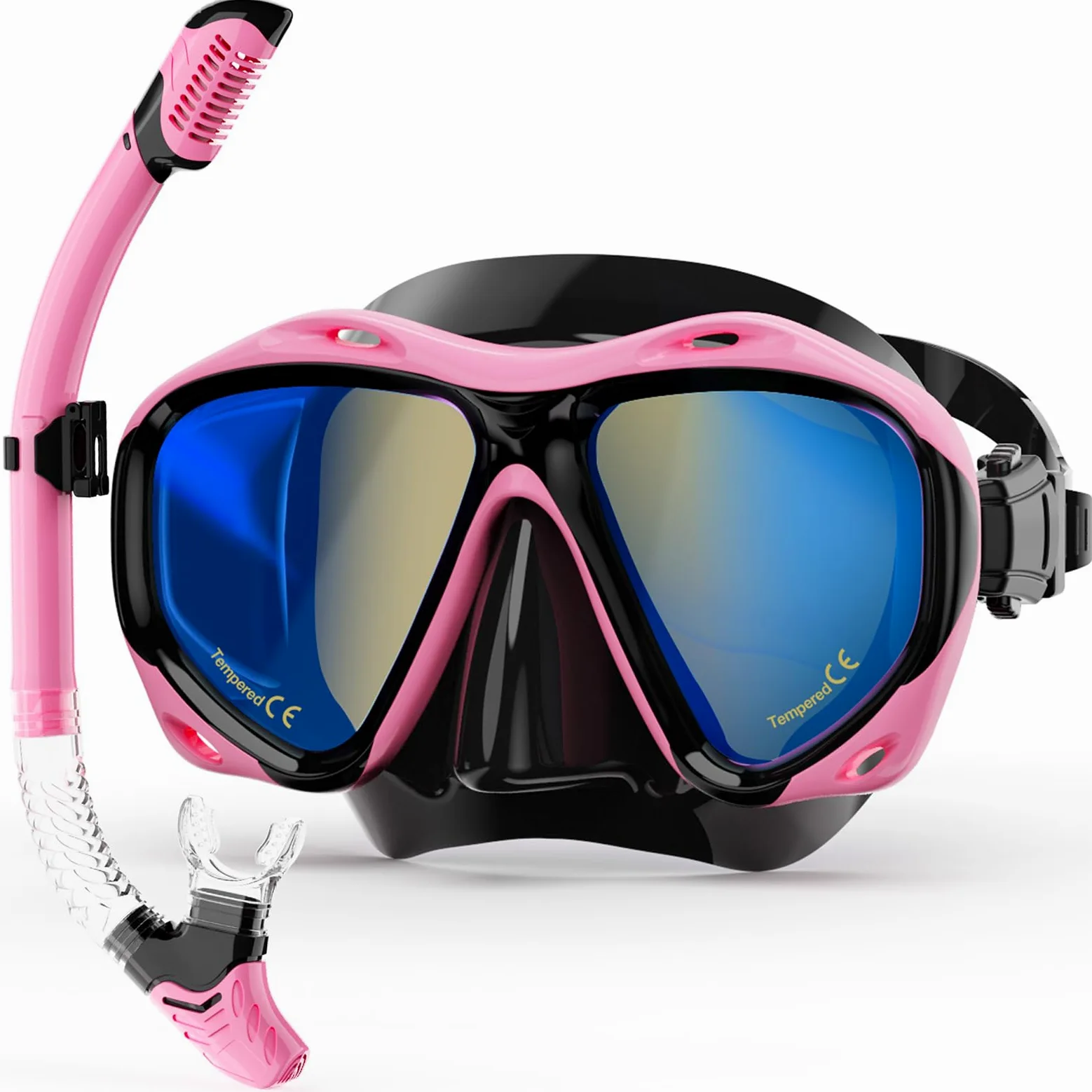 Equipo de esnórquel para adultos, juego de esnórquel seco galvanizado azul de 180° panorámico de visión amplia antivaho, equipo de esnórquel profesional para natación, buceo