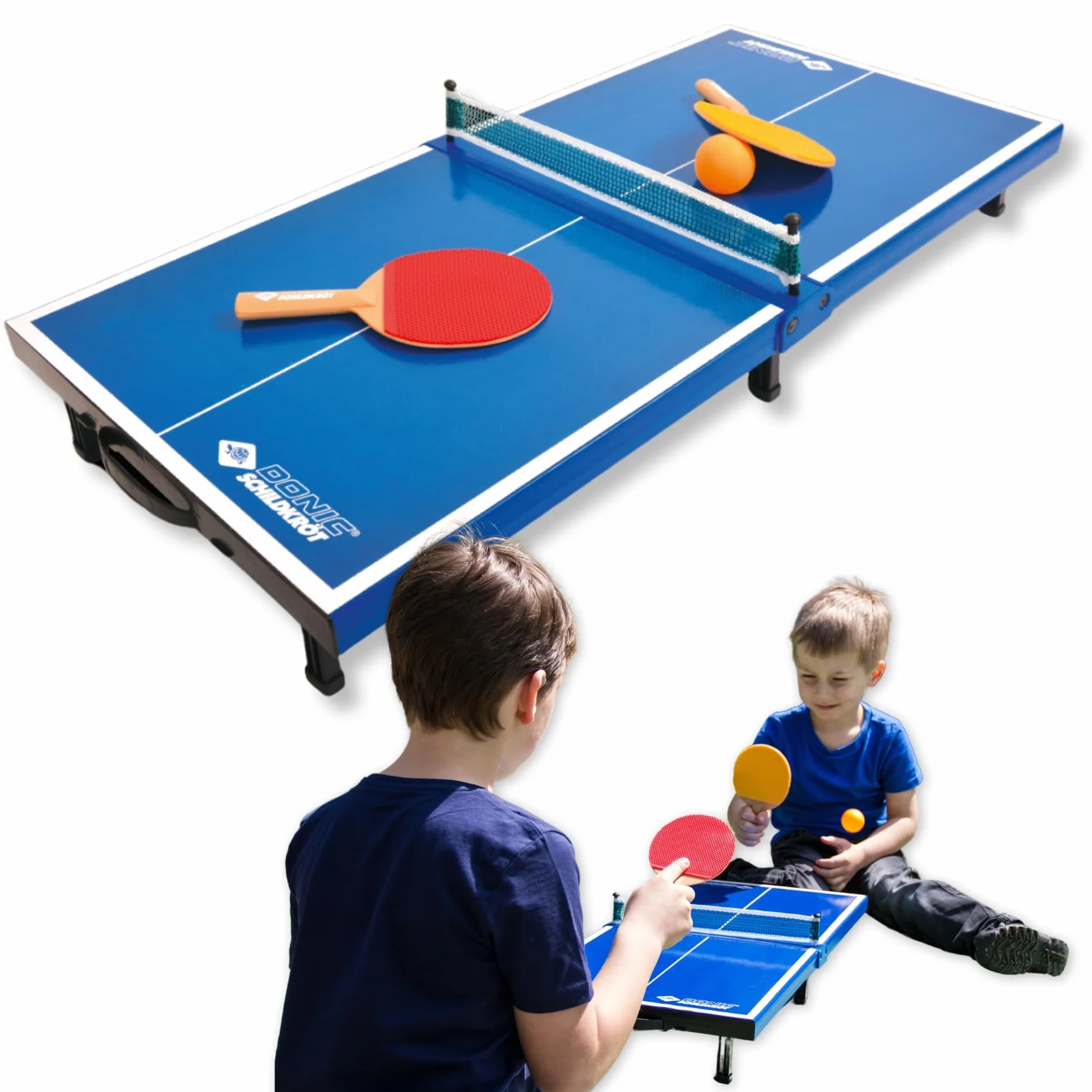 Donic-Schildkröt 838576 - Juego Completo de Mesa de Ping Pong (2 Palas y 1 Pelota, Plegable, tamaño maletín, 68 x 33 x 9 cm), Color Azul