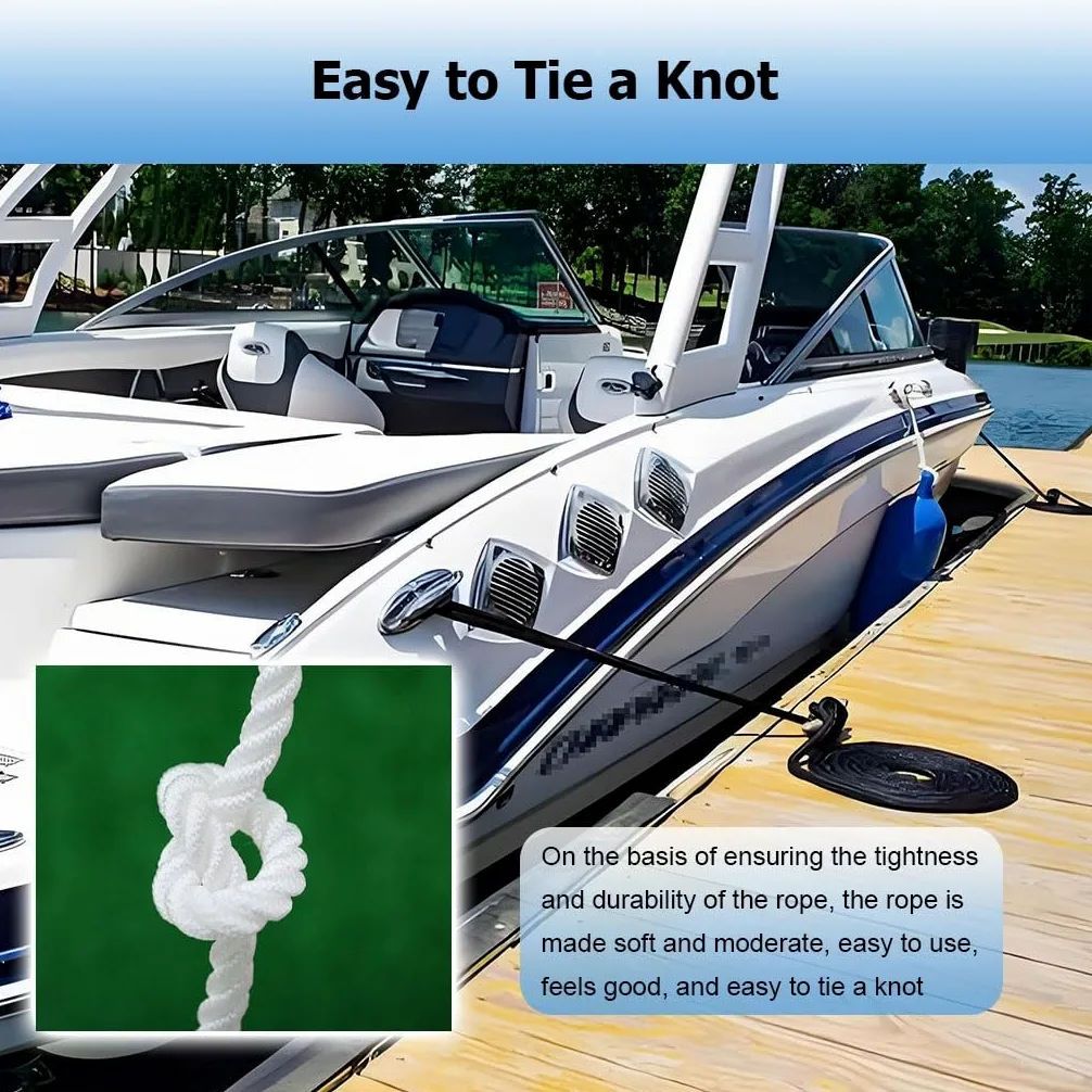 Línea de muelle trenzada doble, cuerda de nailon de tres hebras, utilidad resistente para amarre y remolque, ideal para navegación, vela y actividades acuáticas