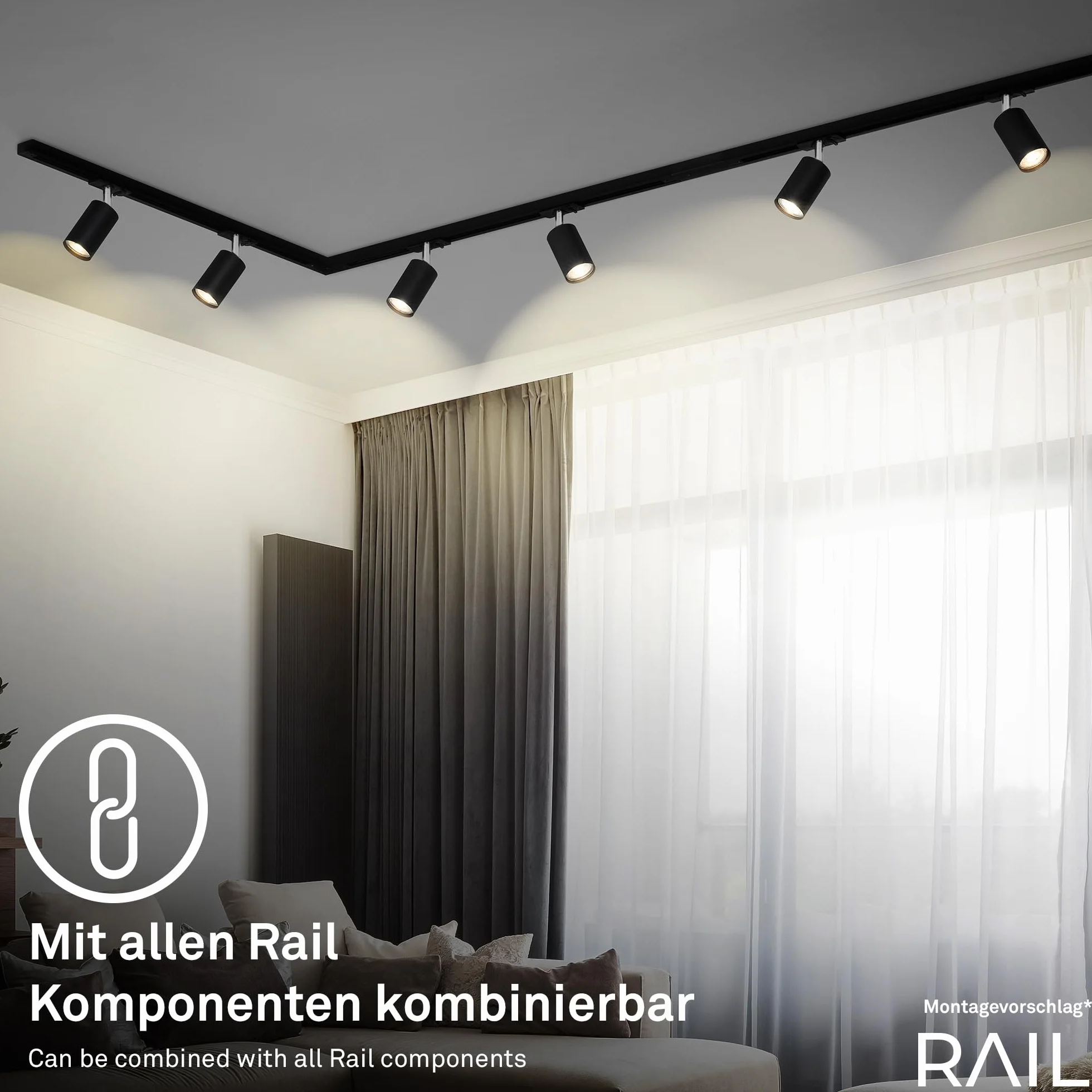 BRILONER Sistema de rieles GU10 orientable 1,5 m negro