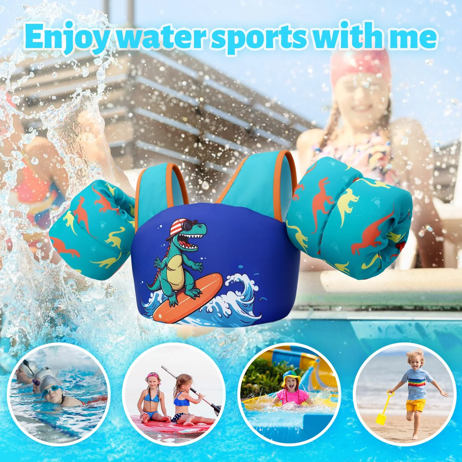 Zeraty Chaleco de natación Infantil Niños Flotadores Los niños nadan Brazo Banda con arnés de Hombro Brazo Alas, Natación Ayudas Chaqueta para 20-50 lbs/2-6 años de Edad Niños/Niñas