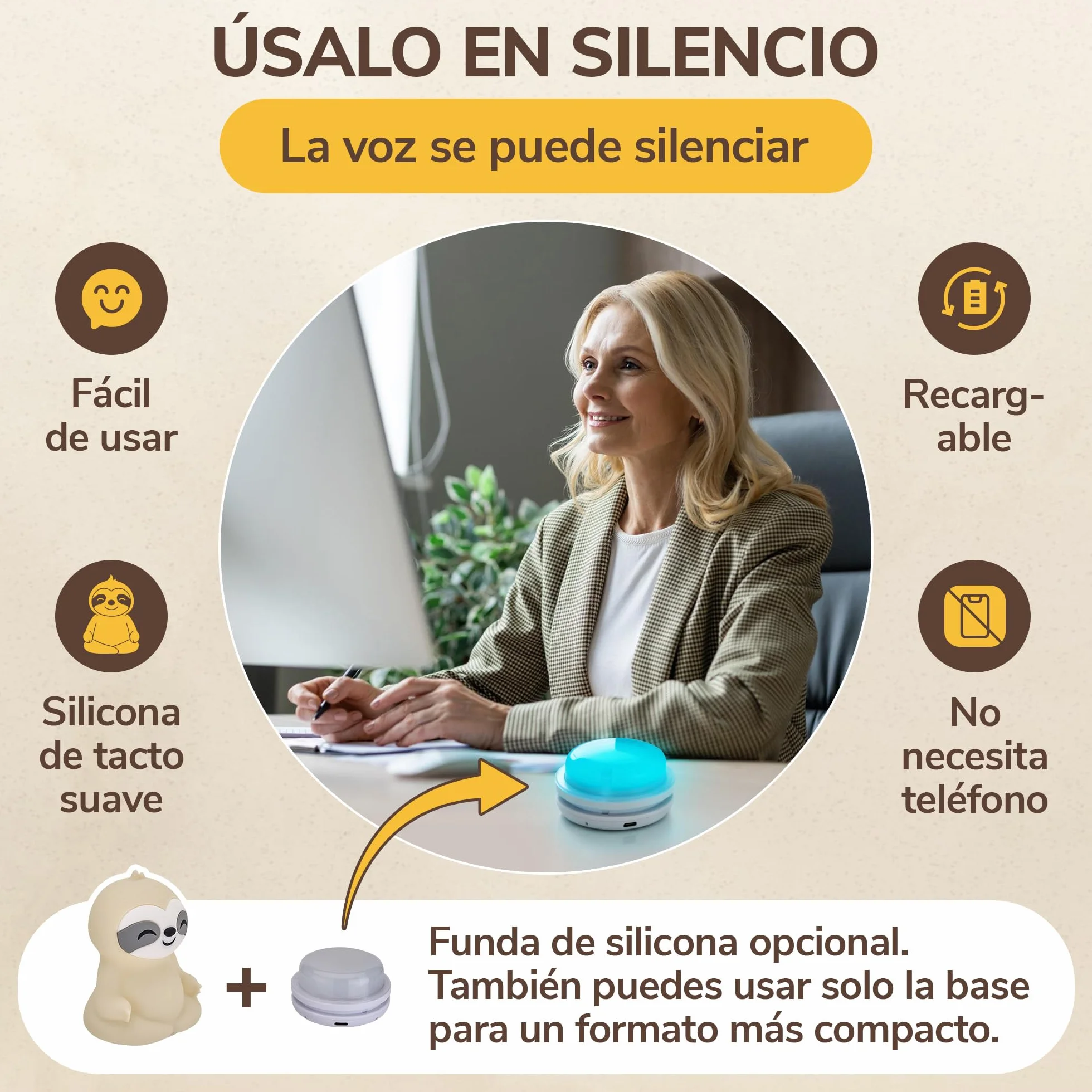 Entrenador de Respiración con Guía de Luz y Voz Recargable Mindfulness Sueño Relajación